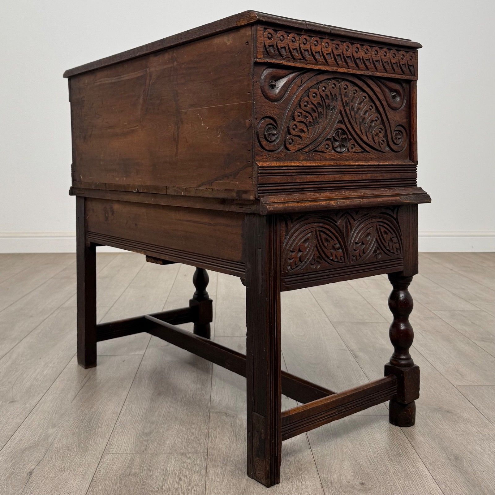 Antique 19th Century Carved Victorian Chest On Stand In Oak ( Af 5799 ) photo vinterior