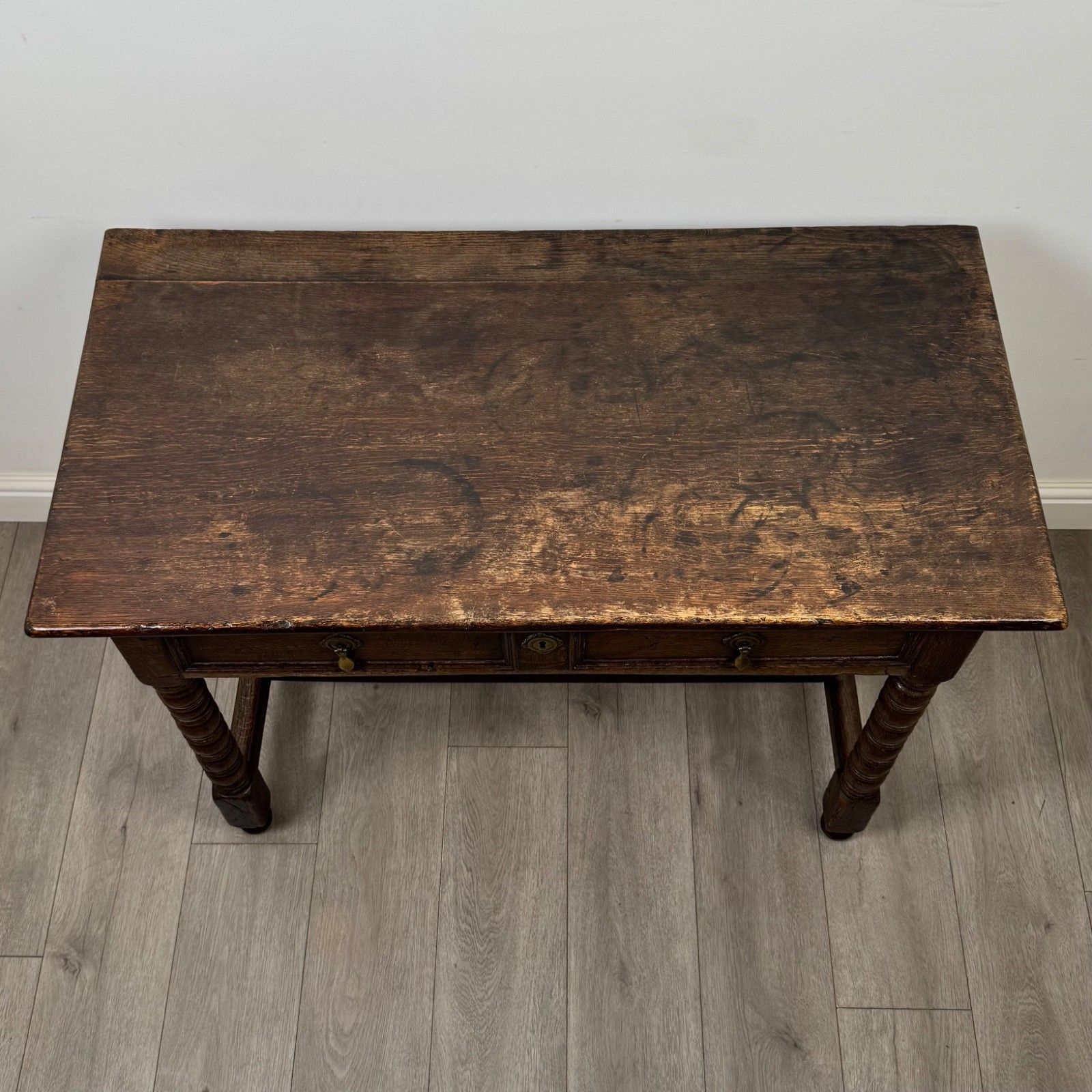 photo furniture Antique 18th Century Georgian Bobbin Turned Writing Table In Oak ( Af 5757 )