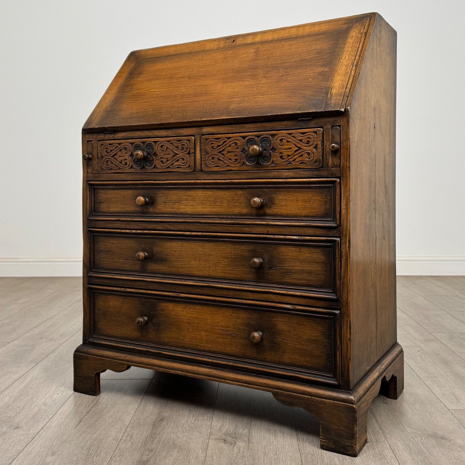 Antique 20th Century Jacobean Style Bureau In Oak ( Af 5779 ) photo for sale