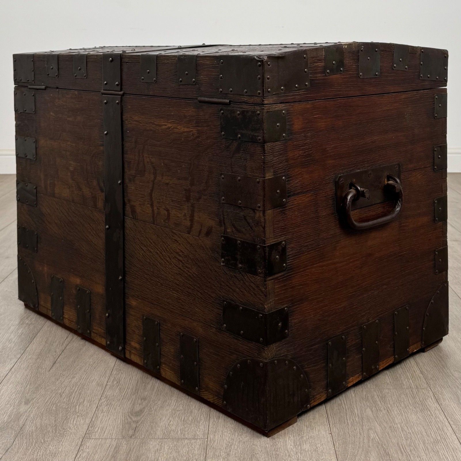 Antique 19th Century Iron Bound Victorian Silver Chest In Oak ( Af 5797 ) photo vinterior