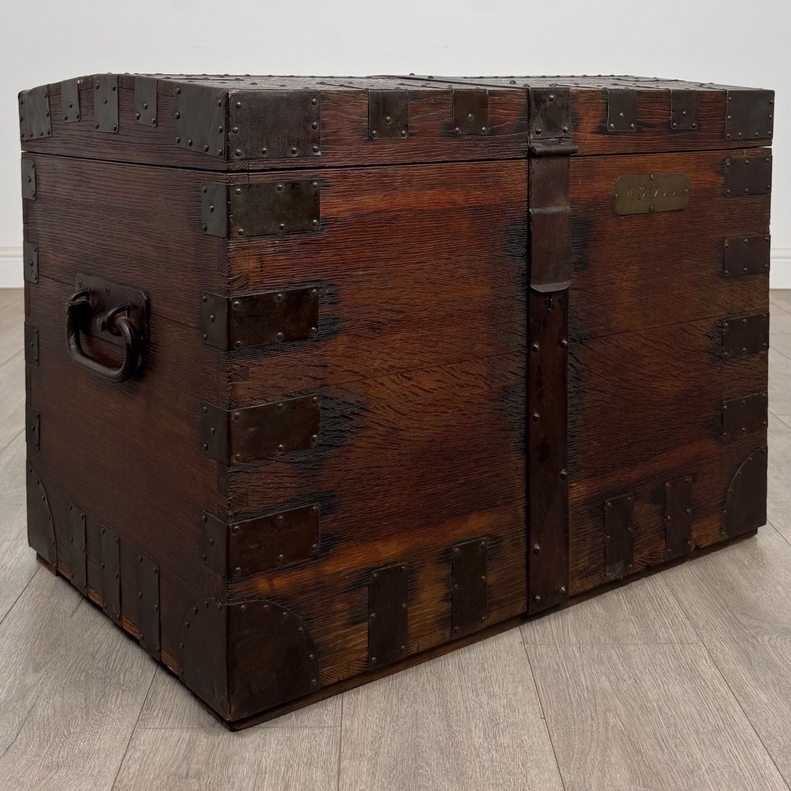 Antique 19th Century Iron Bound Victorian Silver Chest In Oak ( Af 5797 ) photo vintage
