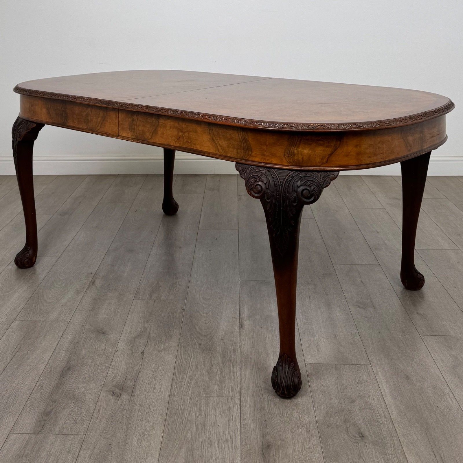 Antique 20th Century Edwardian Burr Walnut Dining Table ( Af 5810 )