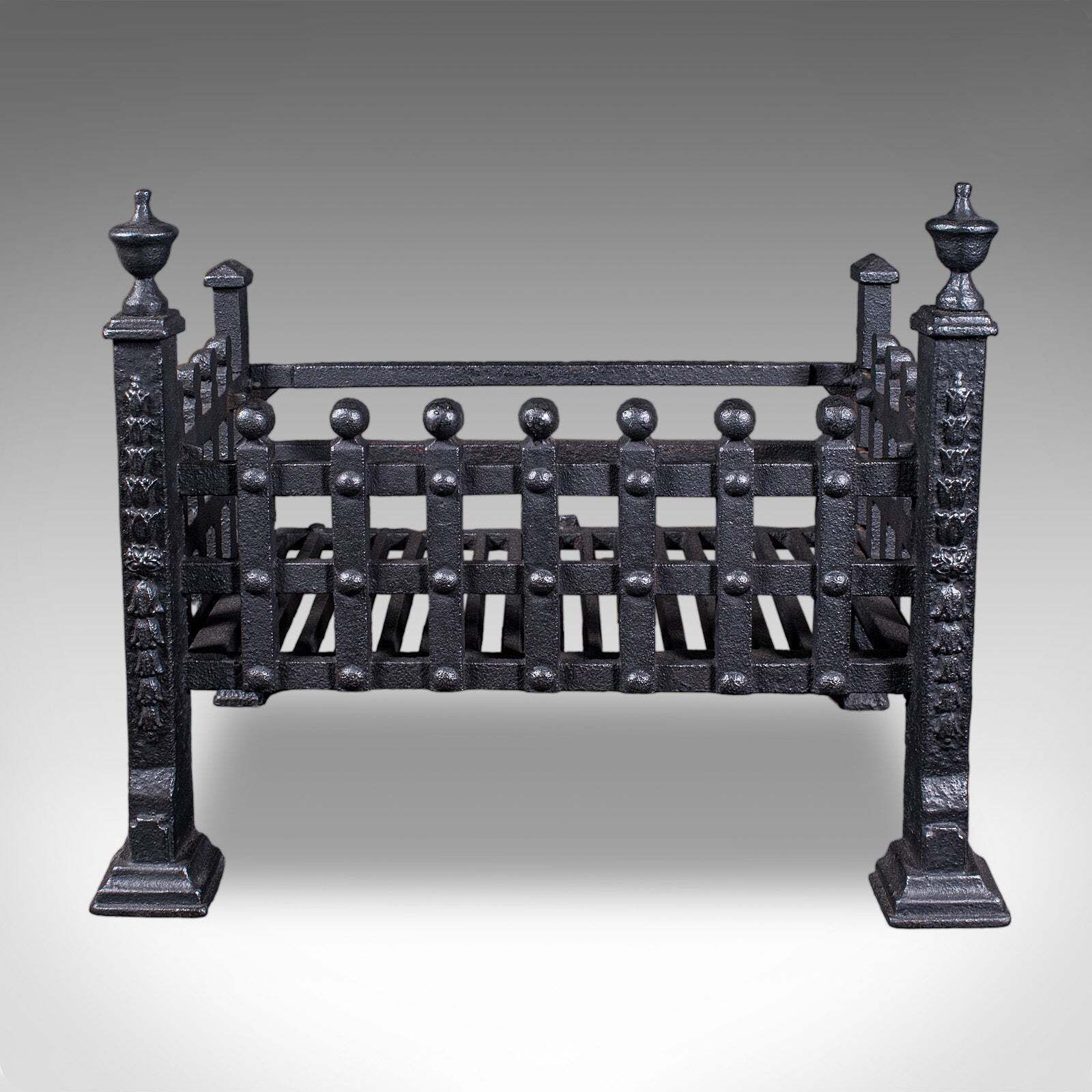 Antique Fire Basket, English, Wrought Iron Fireplace Grate, Victorian, C.1885 photo furniture