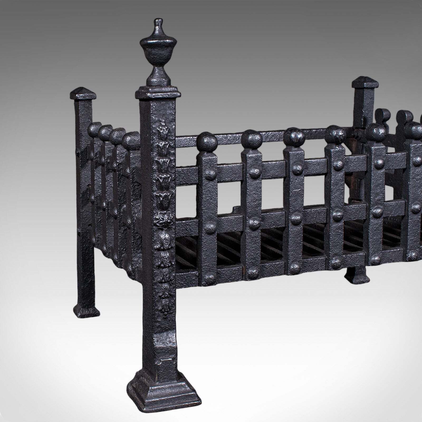 Antique Fire Basket, English, Wrought Iron Fireplace Grate, Victorian, C.1885 photo vintage