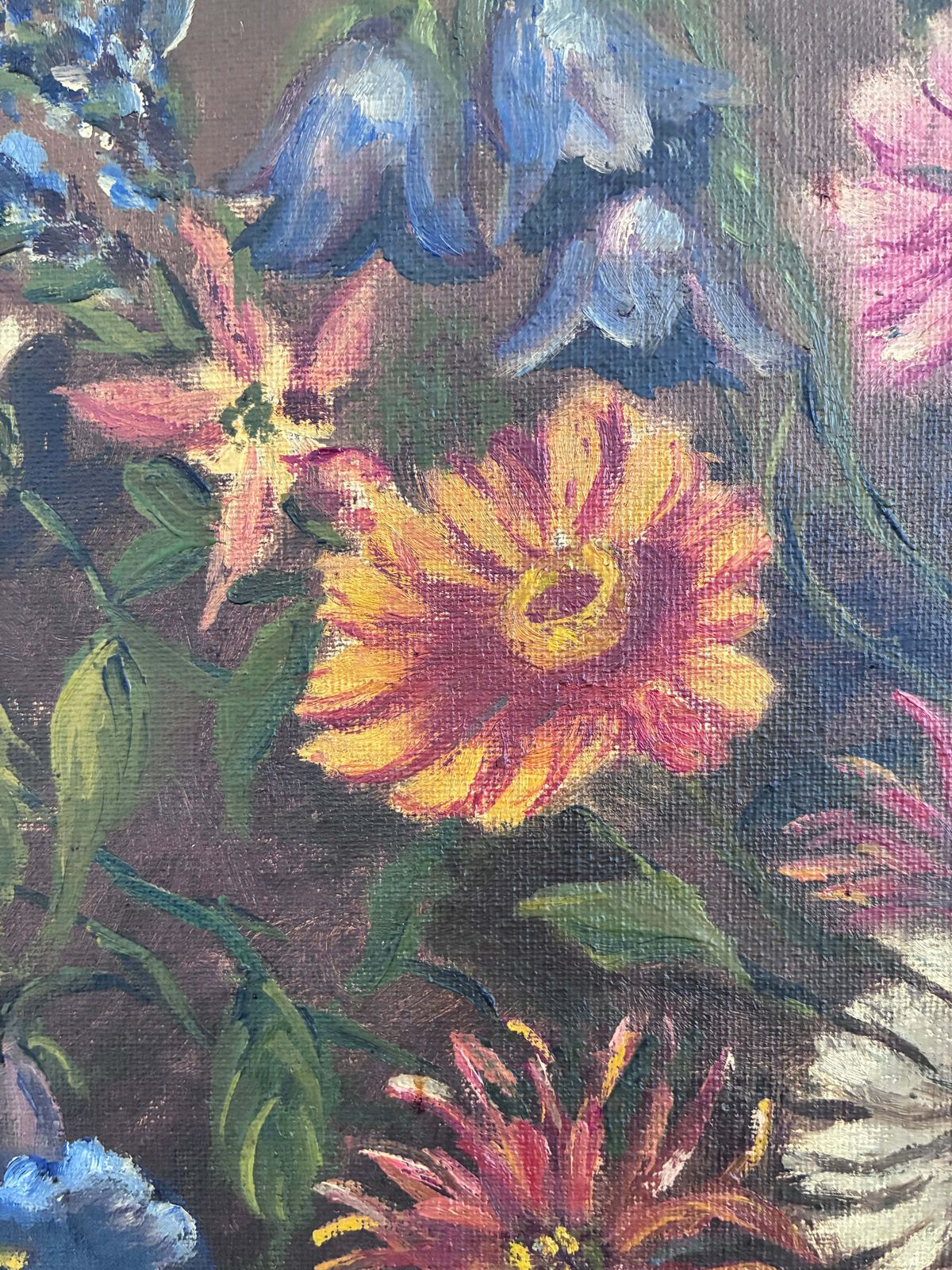 Vintage Original Floral Oil Painting With Blue And White Vase photo 575.0
