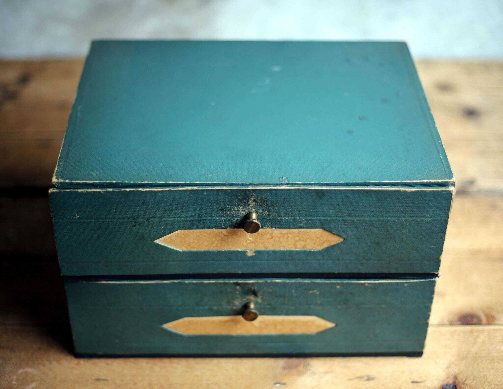 Antique French Notary File Box Lawyer Storage Container Green Double Cardboard Notaire Box photo furniture