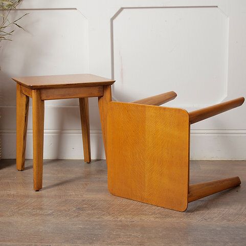Pair Of Mid Century Honey Oak Homeworthy Stools / Stands photo for sale