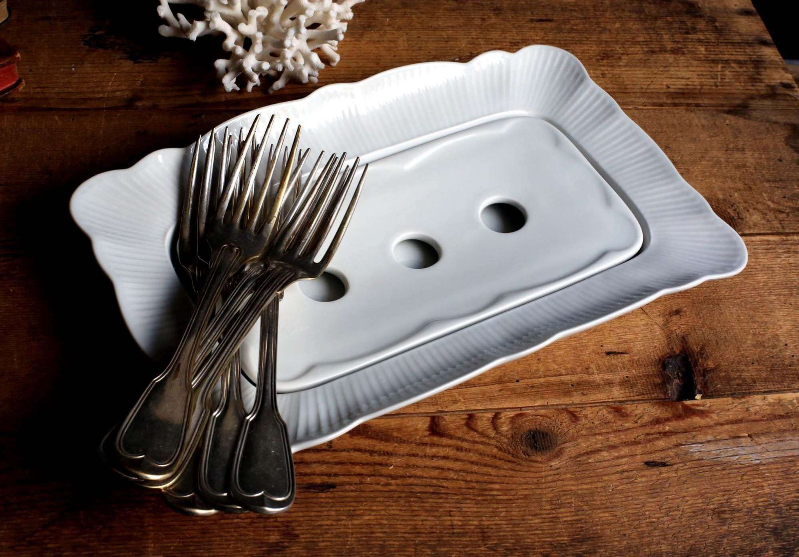 Pillivuyt Asparagus Plate French White Porcelain Serving Dish Drainer
