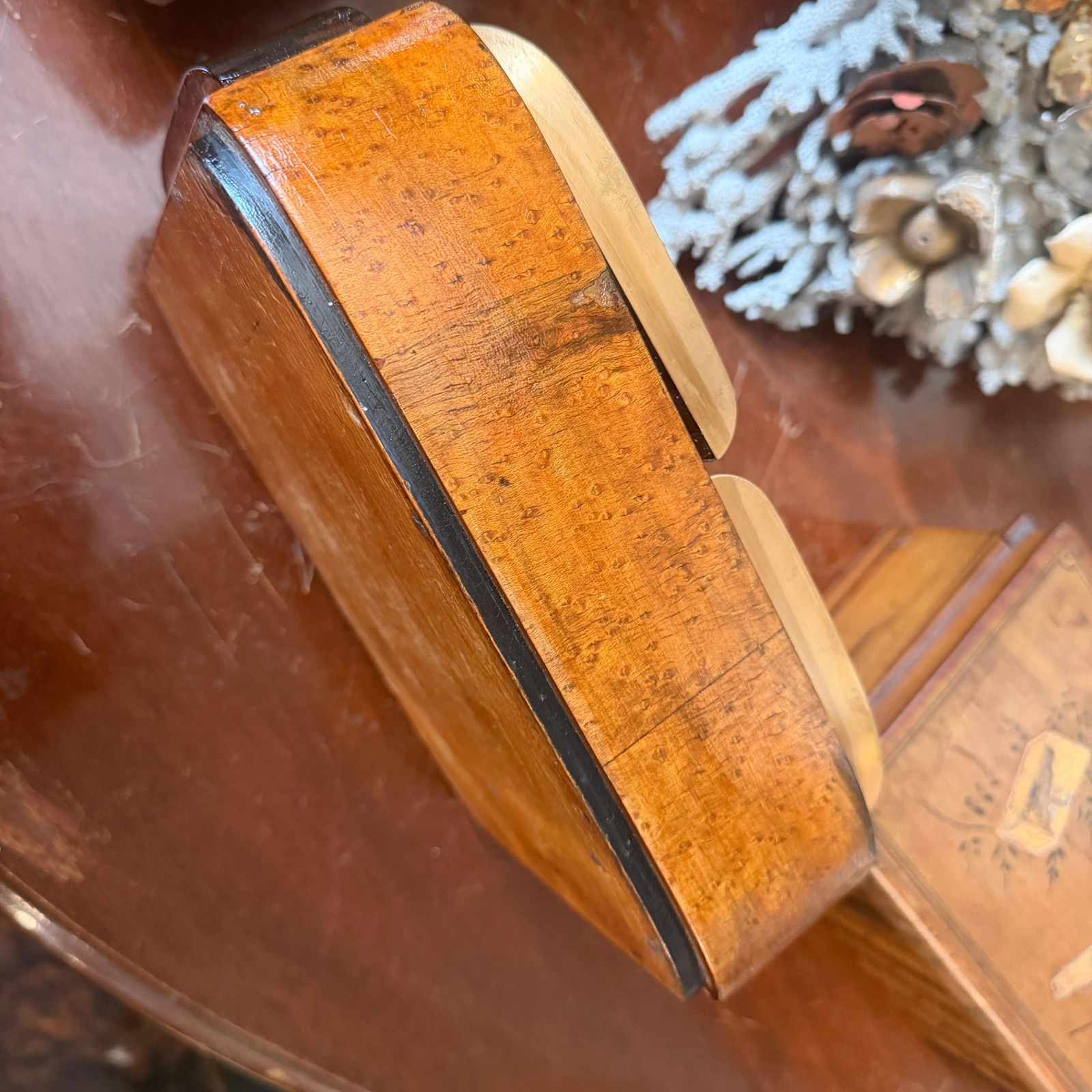 photo for sale 1930s Art Deco Wood Brass And Sterling Silver Italian Cigarette Box