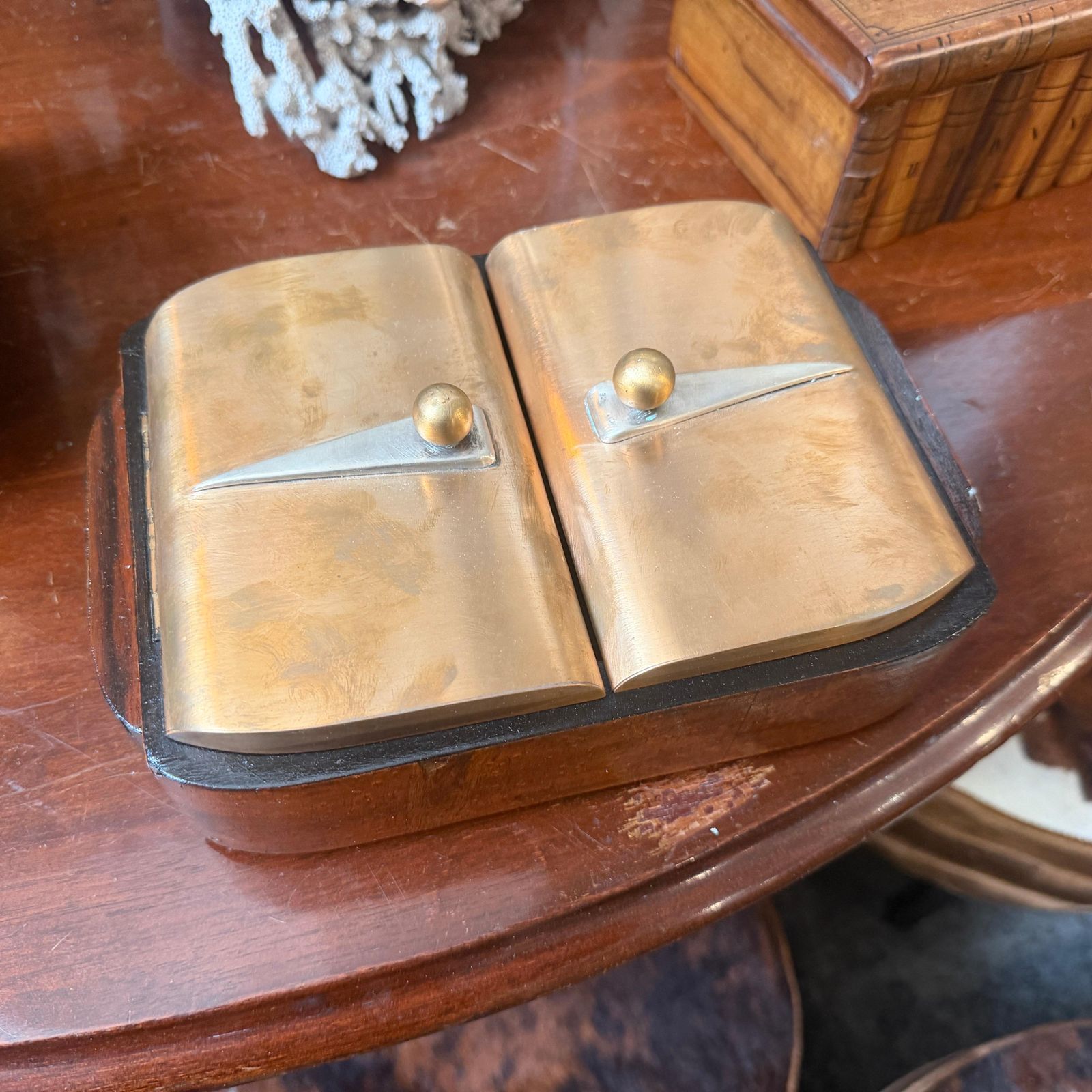 photo buy 1930s Art Deco Wood Brass And Sterling Silver Italian Cigarette Box