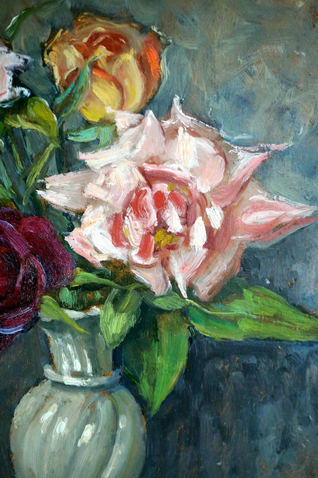Original Oil Painting Still Life Framed Roses Floral Art Signed Albert Danet photo vinterior