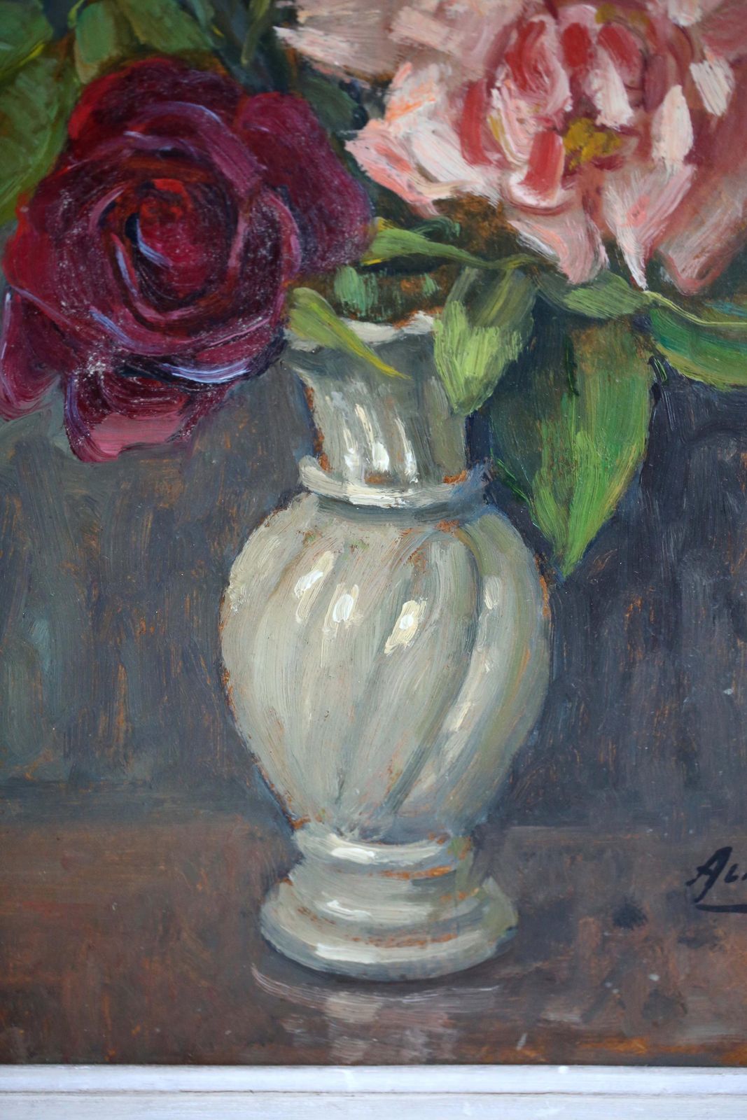 Original Oil Painting Still Life Framed Roses Floral Art Signed Albert Danet photo buy