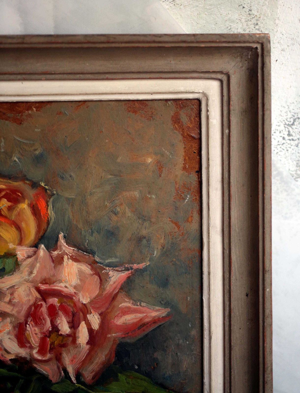 photo furniture Original Oil Painting Still Life Framed Roses Floral Art Signed Albert Danet