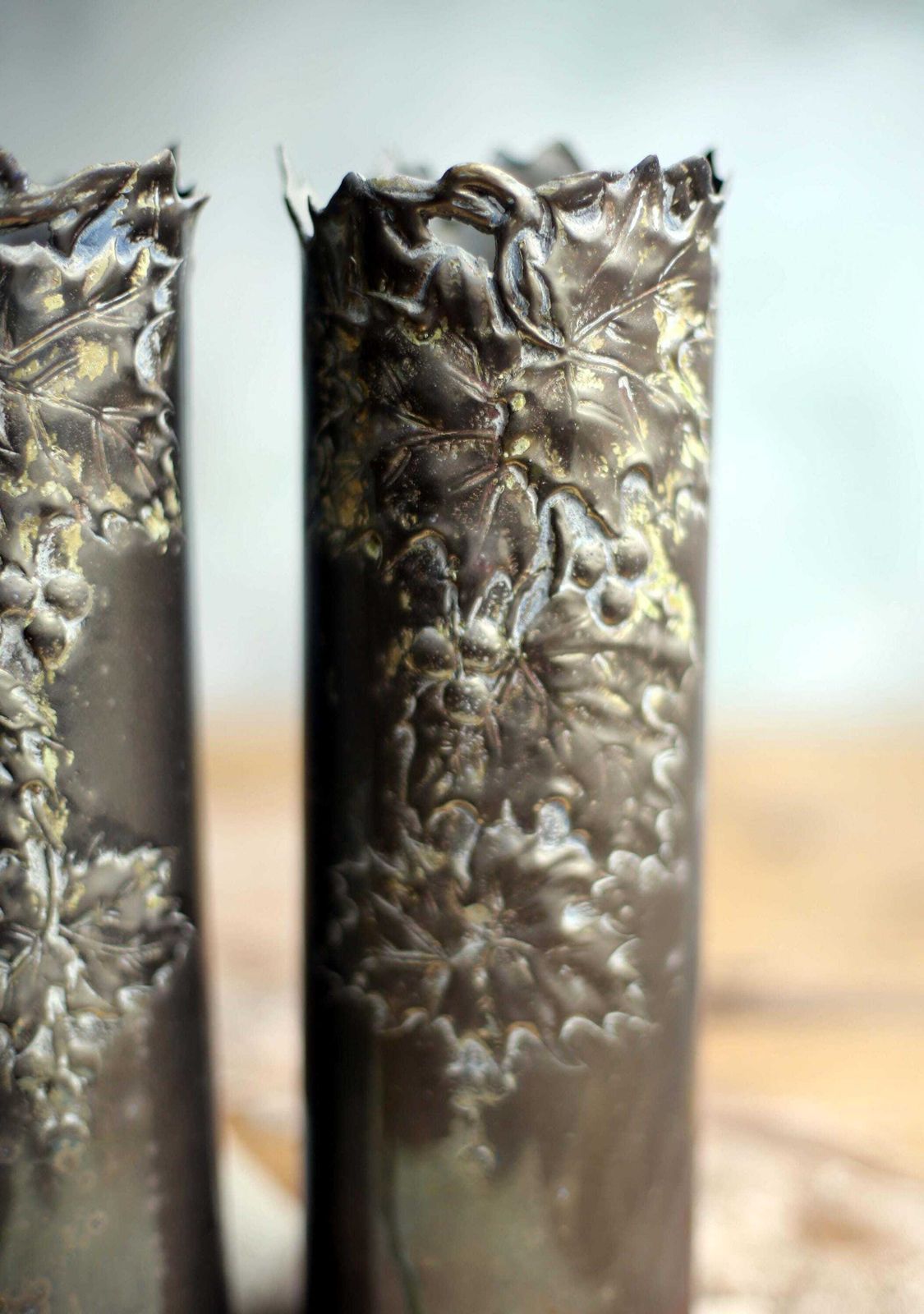 Pair Of British Antique Trench Art Vases Brass 18 Pounder Artillery Shell Cases Ww1 Holly photo 204.0