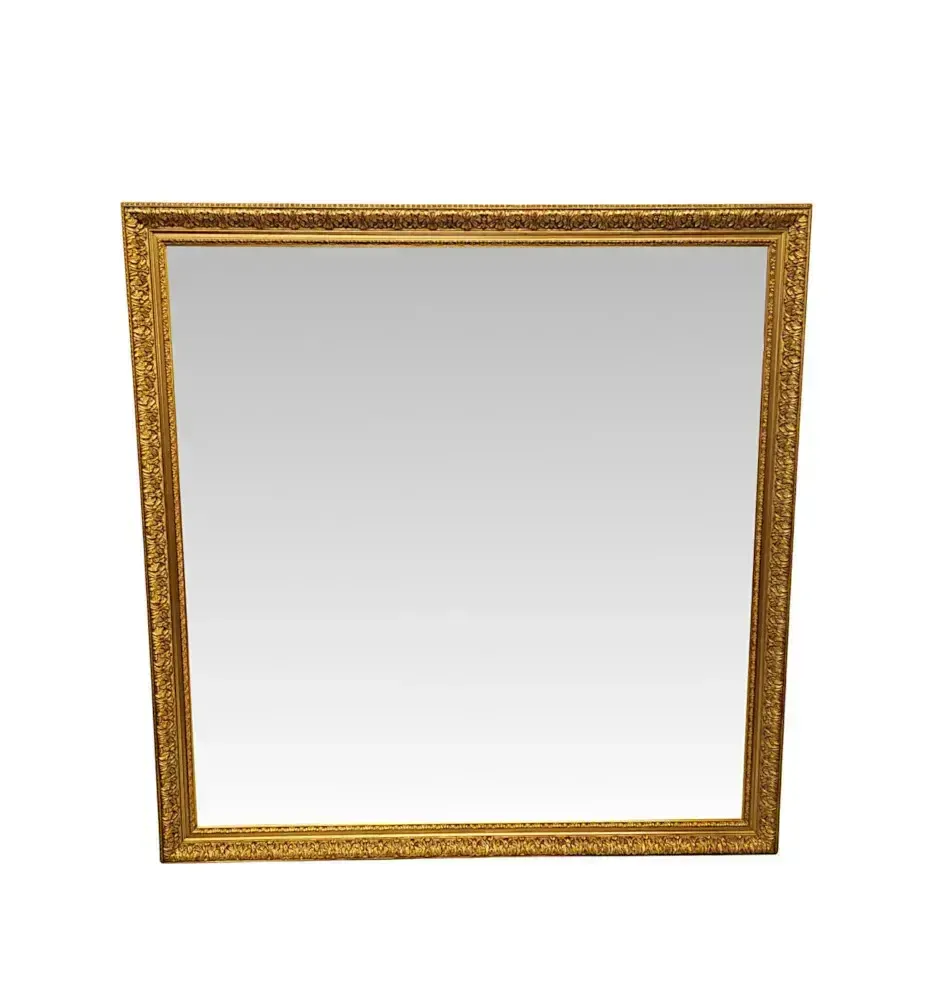 A Very Fine And Unusual 19th Century Large Giltwood Overmantel Mirror Of Simple Design