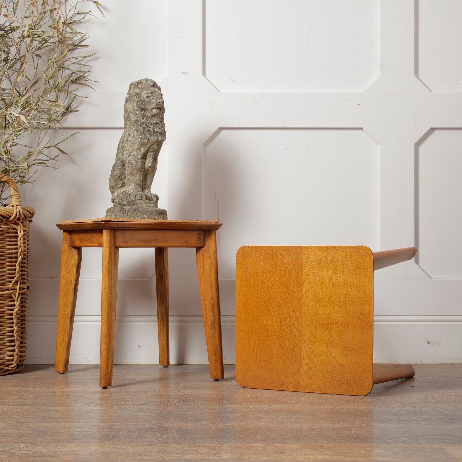photo buy Pair Of Mid Century Honey Oak Homeworthy Stools / Stands