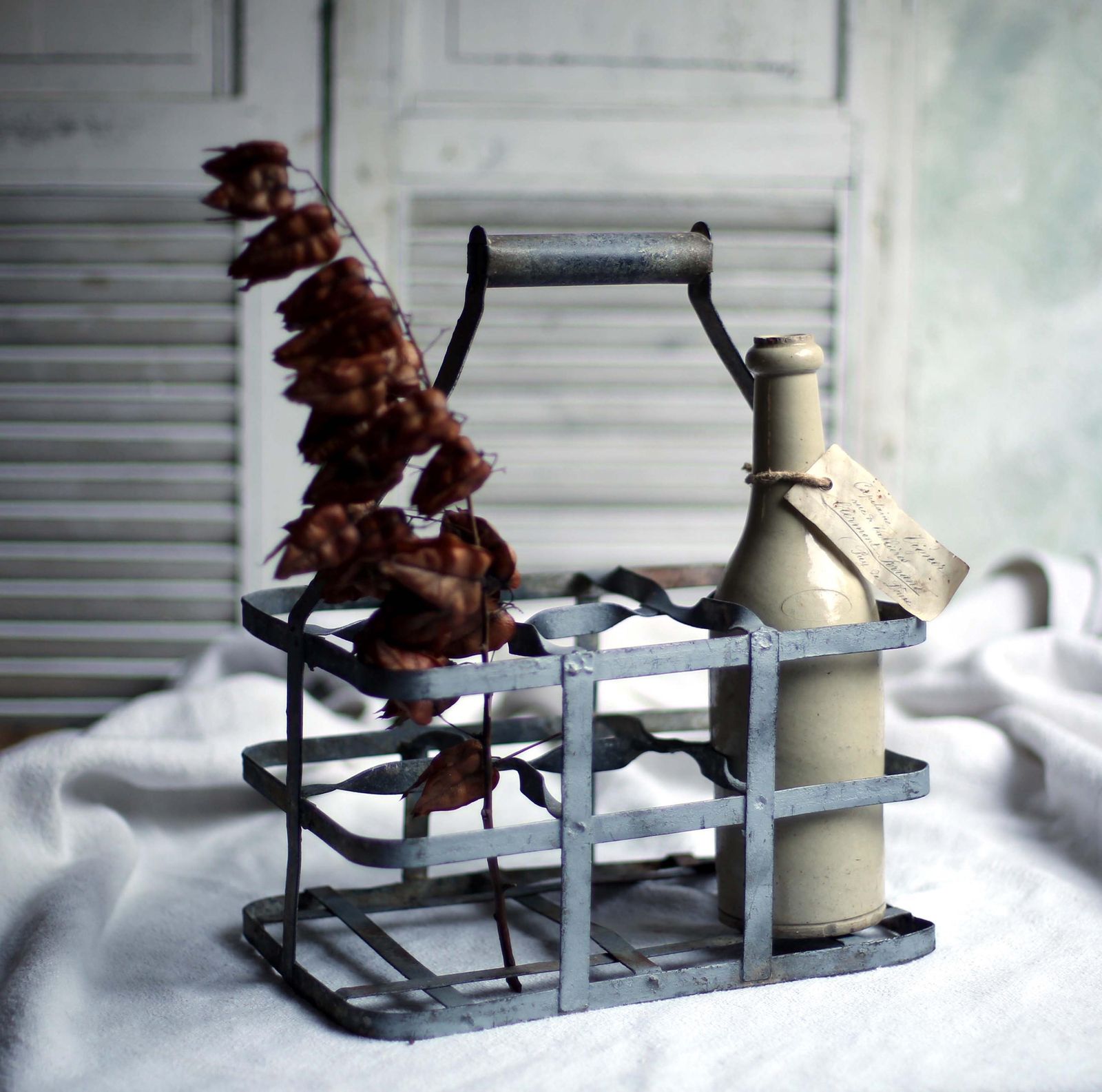 Antique French Metal 6 Wine Bottle Carrier Metal Basket Industrial Style photo Furniture