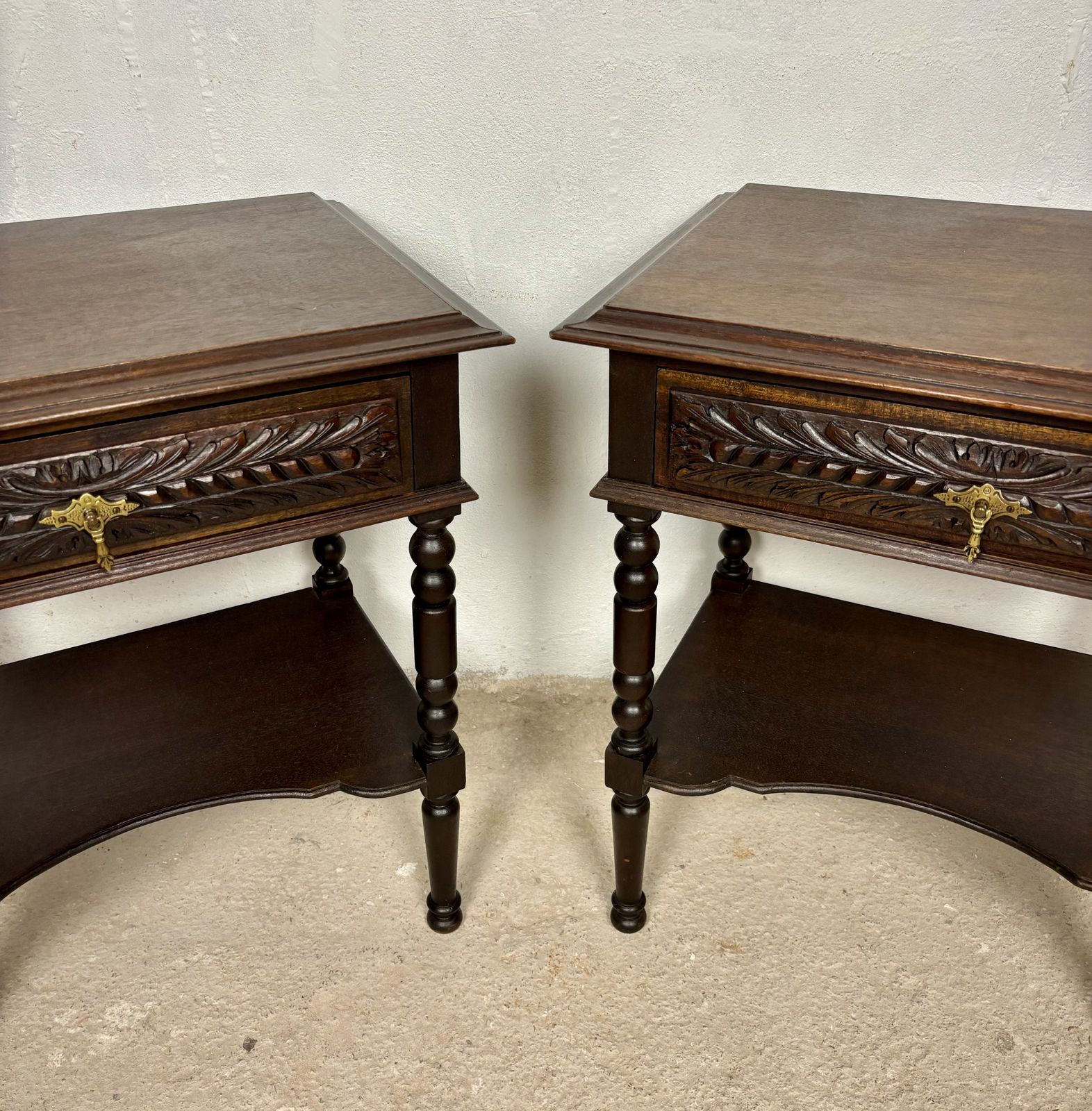 Pair Of Spanish Bedside Tables With Carved Drawers, 1930s photo Furniture
