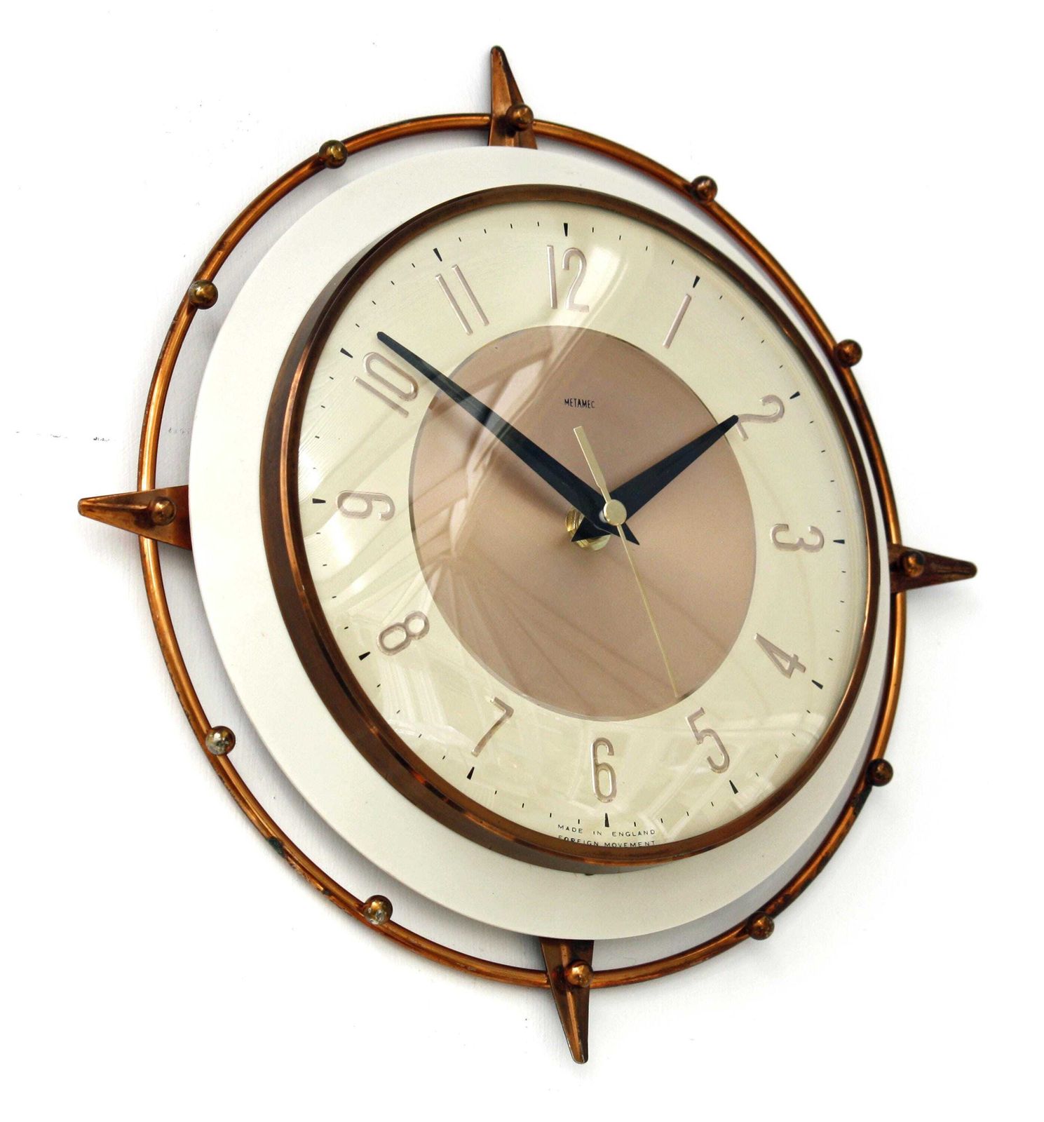 Vintage Metamec Wall Clock   28cm Starburst Sunburst Retro Atomic Era Mid Century Style Clock Copper Gift Off The Wall Clocks
