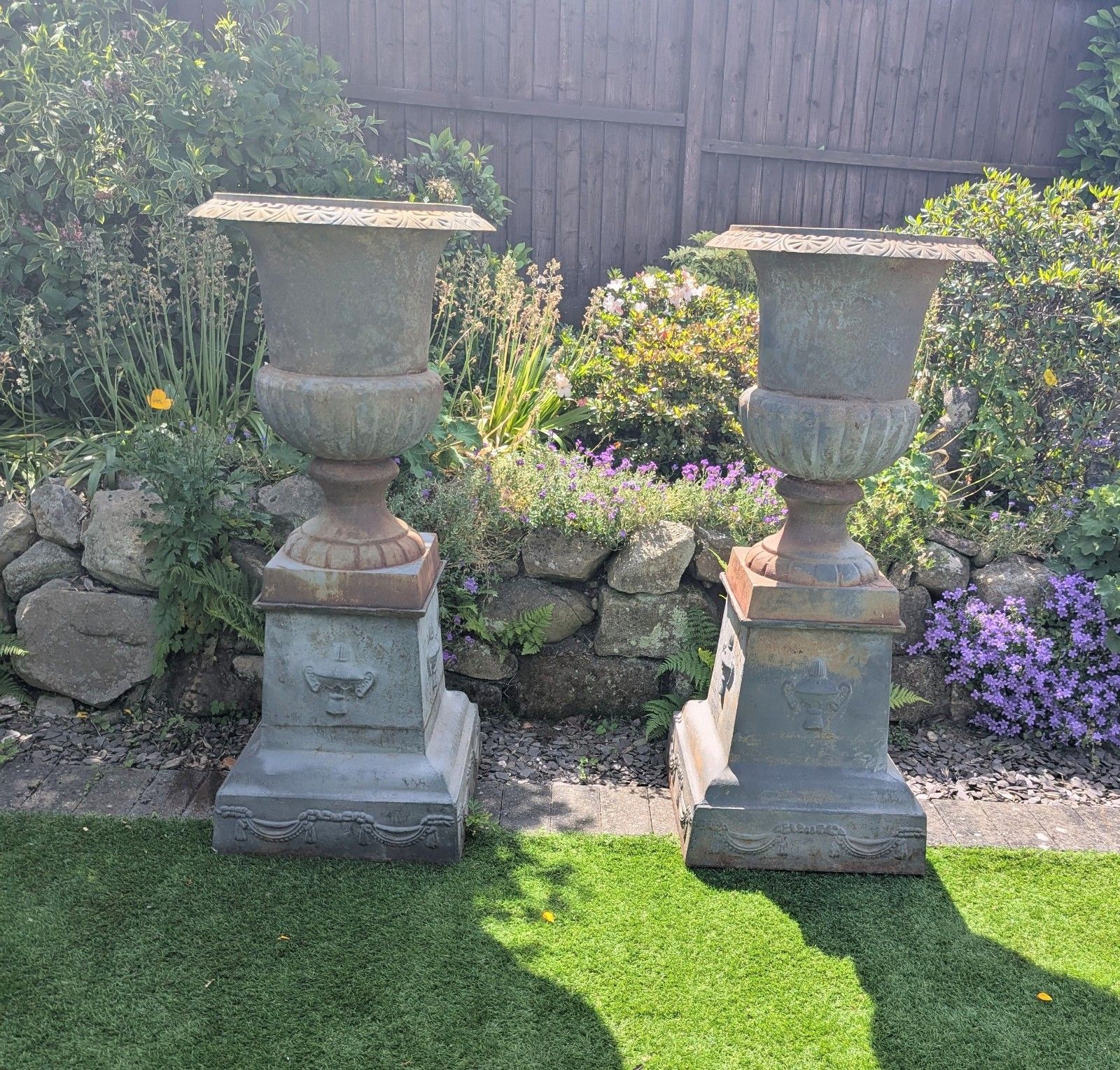 Huge 19th Century Style Cast Iron Campana Urns & Bases Delivery  Available 0338. photo Garden Decor