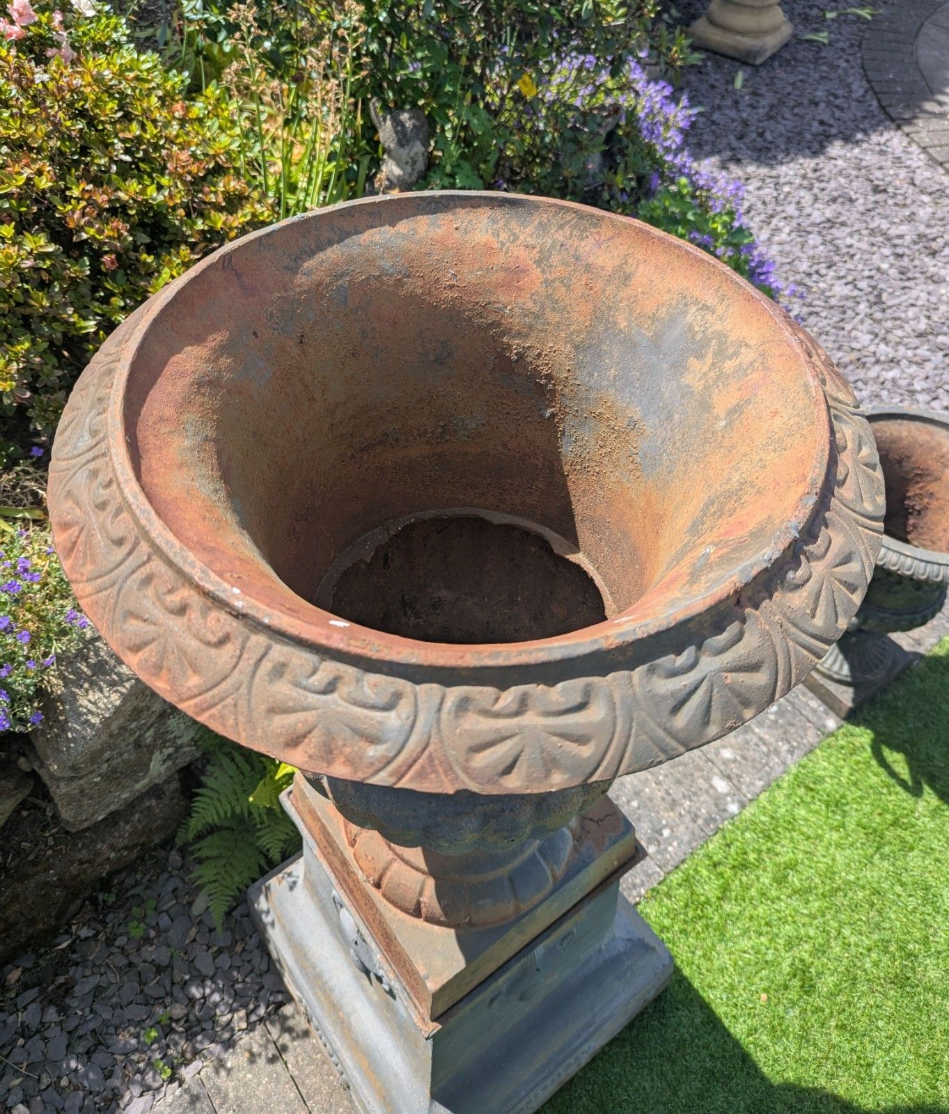 965.0 Huge 19th Century Style Cast Iron Campana Urns & Bases Delivery  Available 0338. photo
