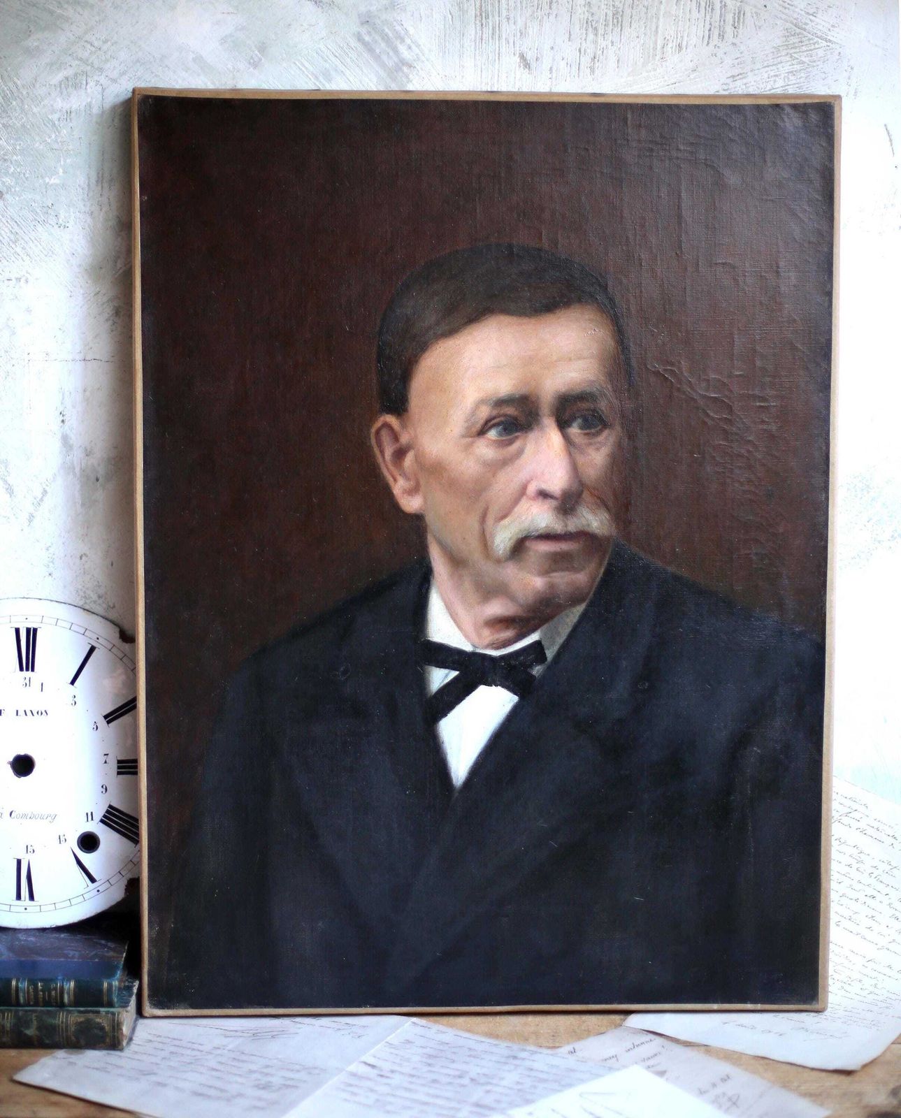 Original Antique Male Portrait Painting French Man Oil On Canvas photo vinterior