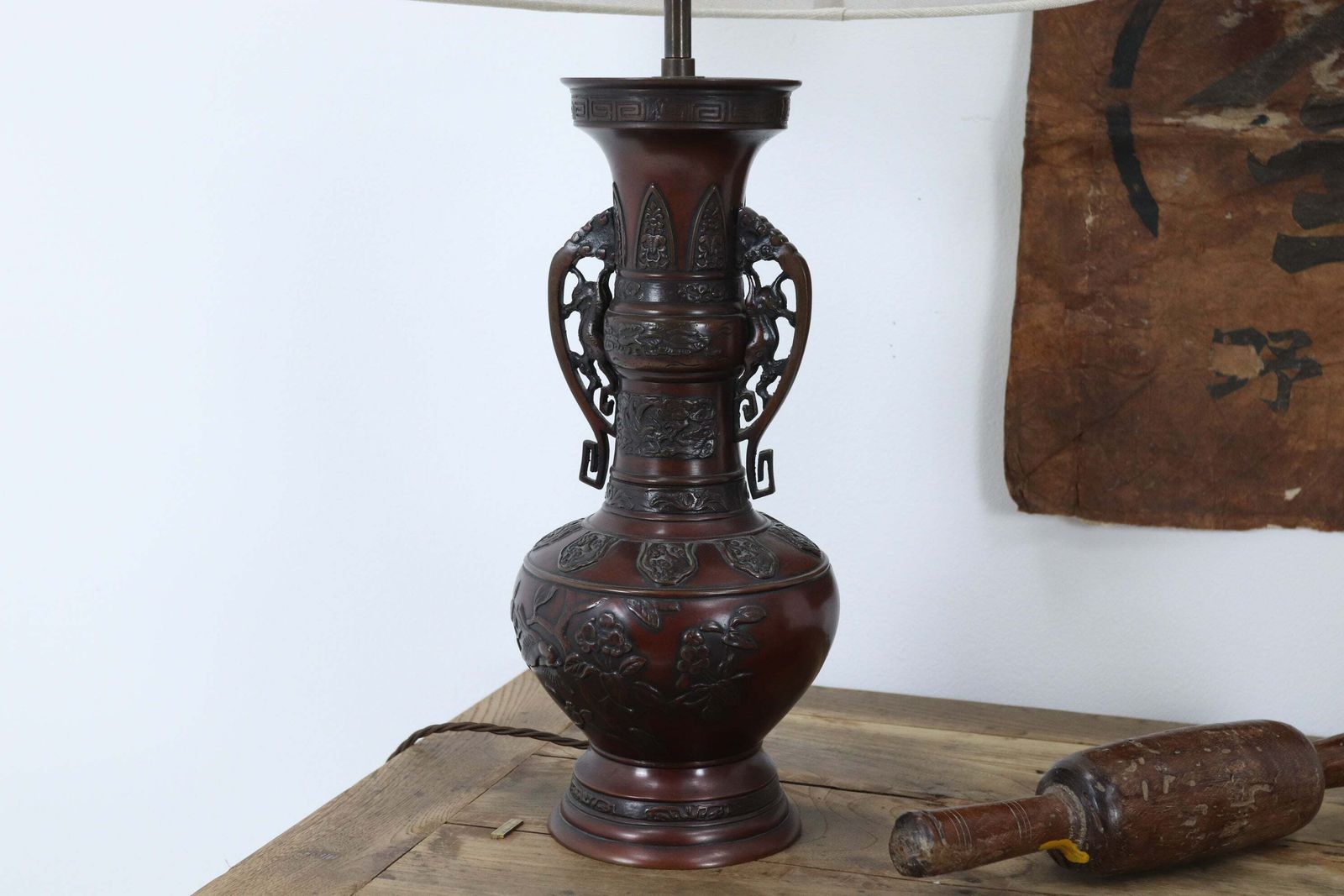 Japanese Bronze Meiji Period Vessel Table Lamps photo Lighting