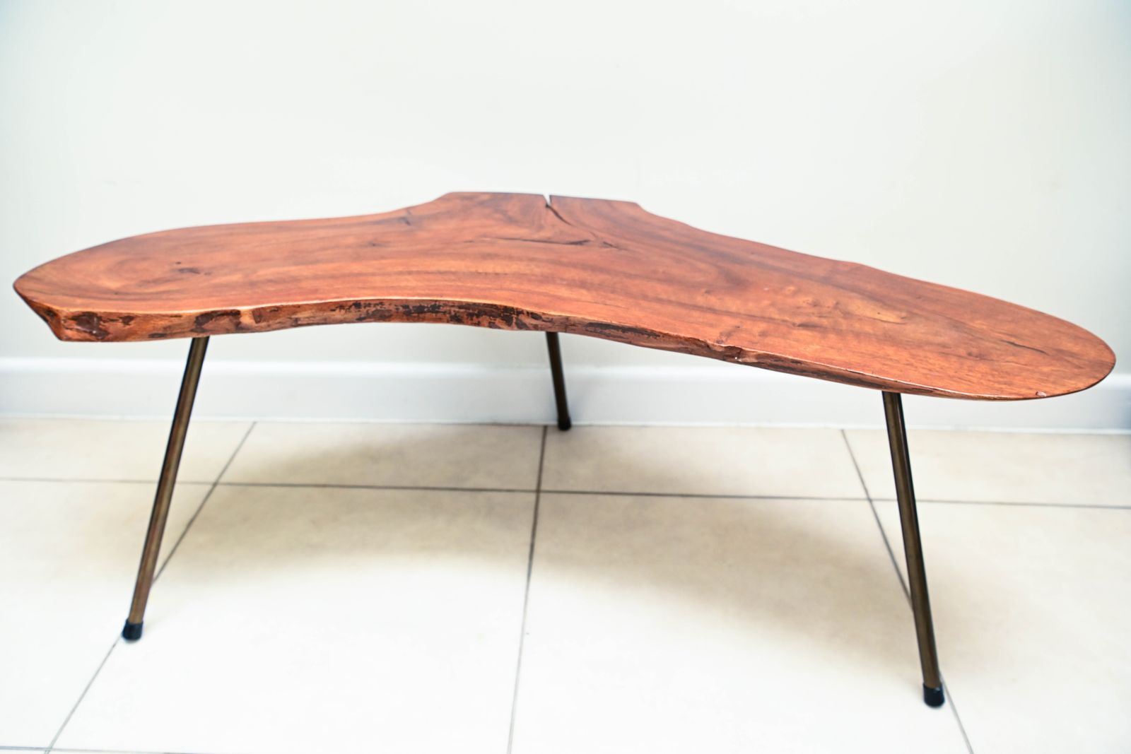Mid Century Freeform Live Edge Tripod Coffee Table In The Manner Of Carl Auböck, C.1950s/60s