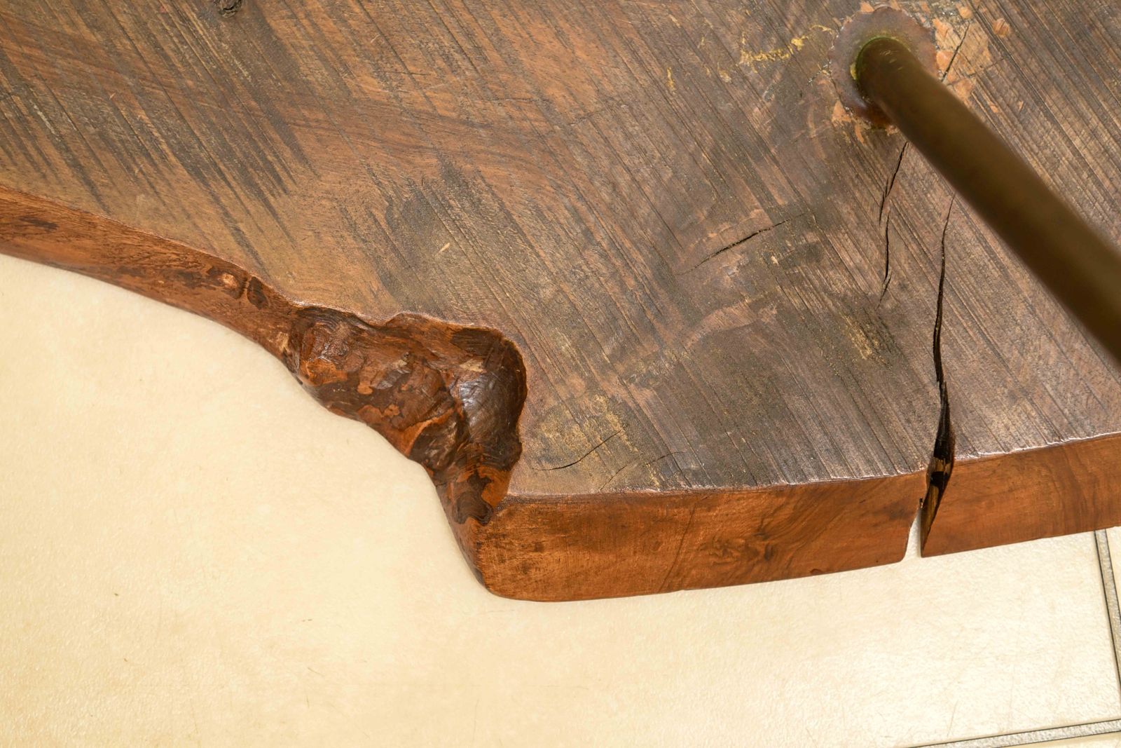 photo vinterior Mid Century Freeform Live Edge Tripod Coffee Table In The Manner Of Carl Auböck, C.1950s/60s