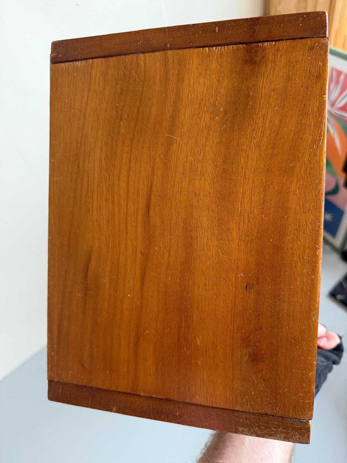 photo for sale Handmade Mid Century Long Slim Cabinet Or Bookcase Wall Hung Ply Shelving.
