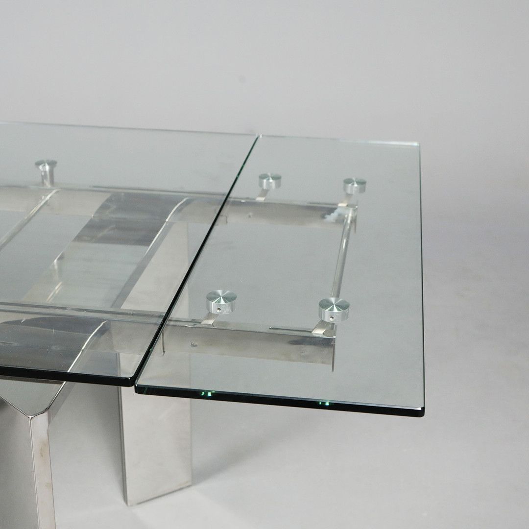 160x90cm Tempered Glass & Steel Extendable Dining Table With Chrome Legs photo Furniture