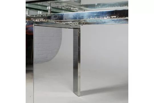 160x90cm Tempered Glass & Steel Extendable Dining Table With Chrome Legs photo vinterior