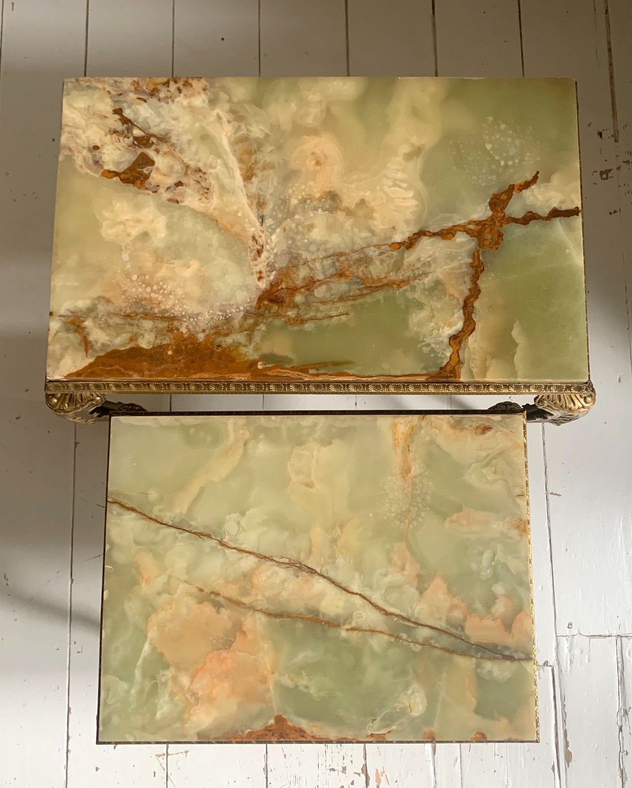 Vintage Hollywood Regency Pair Of Onyx & Brass Nesting Tables photo Furniture