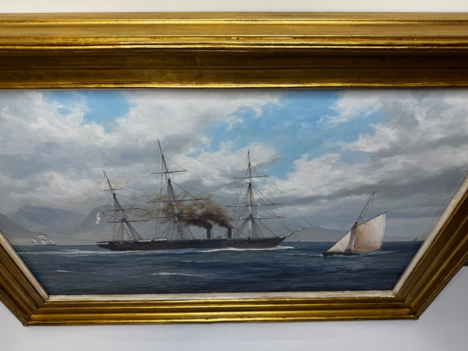 Large Marine Oil Painting Hms Warrior First Ironclad Ship Signed By John Steven Dews photo vinterior