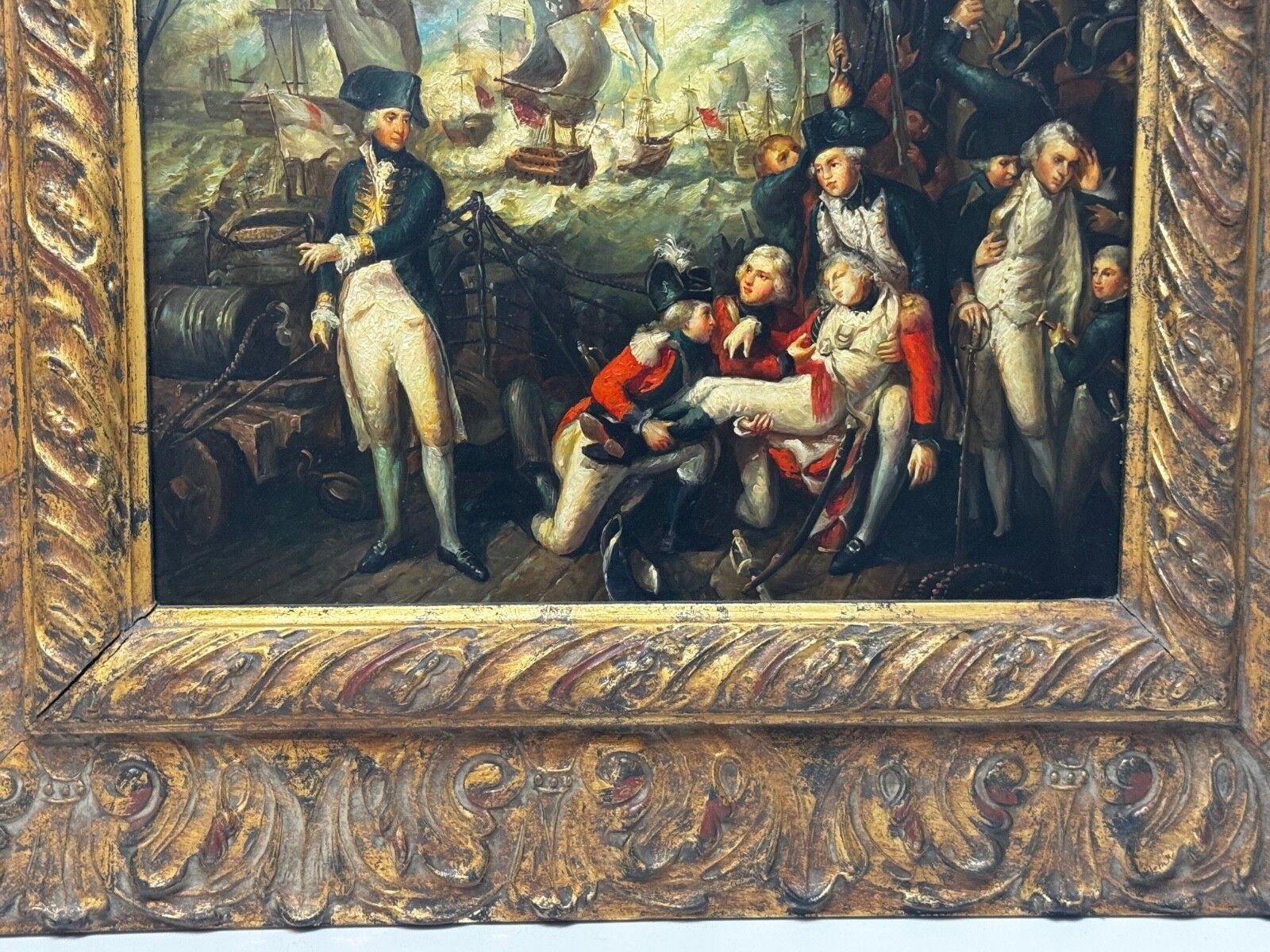 19th Century Marine Oil Painting Sea Battle Lord Howe On Deck Ship Hms Queen Charlotte After Mather Brown photo 8500.0