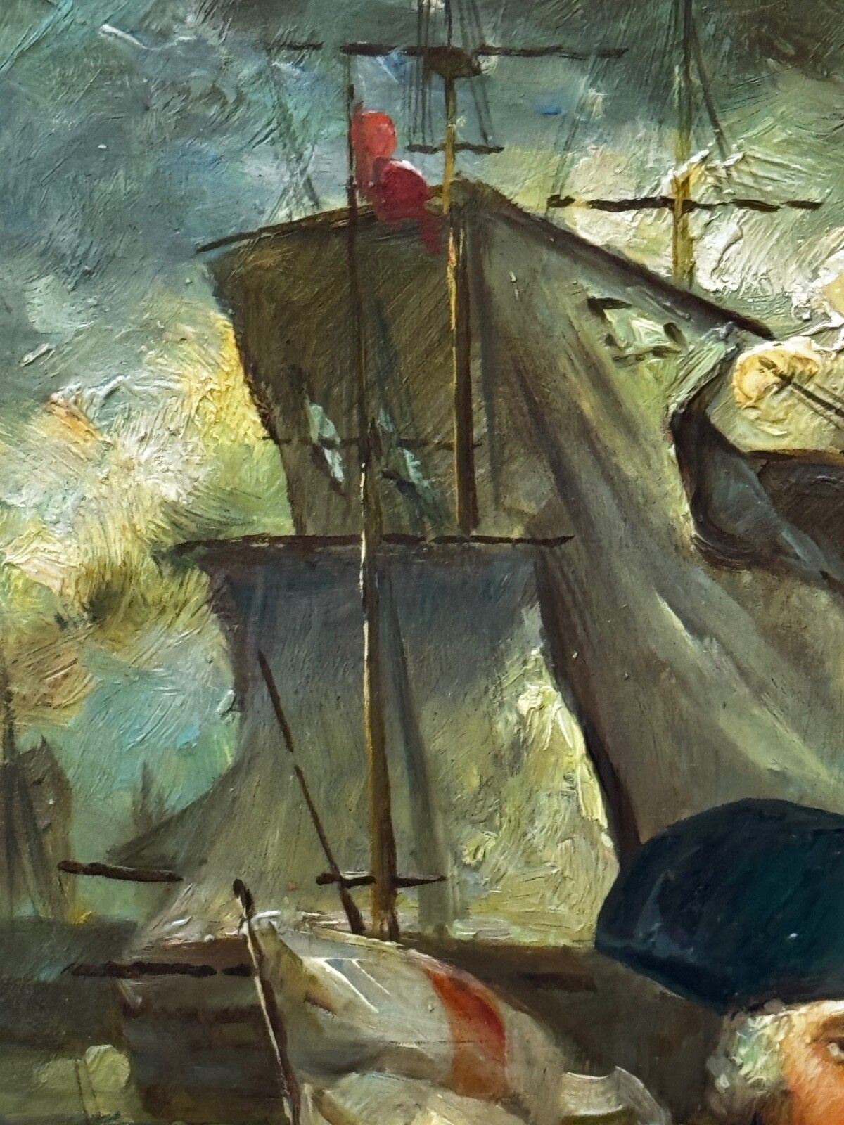 photo for sale 19th Century Marine Oil Painting Sea Battle Lord Howe On Deck Ship Hms Queen Charlotte After Mather Brown