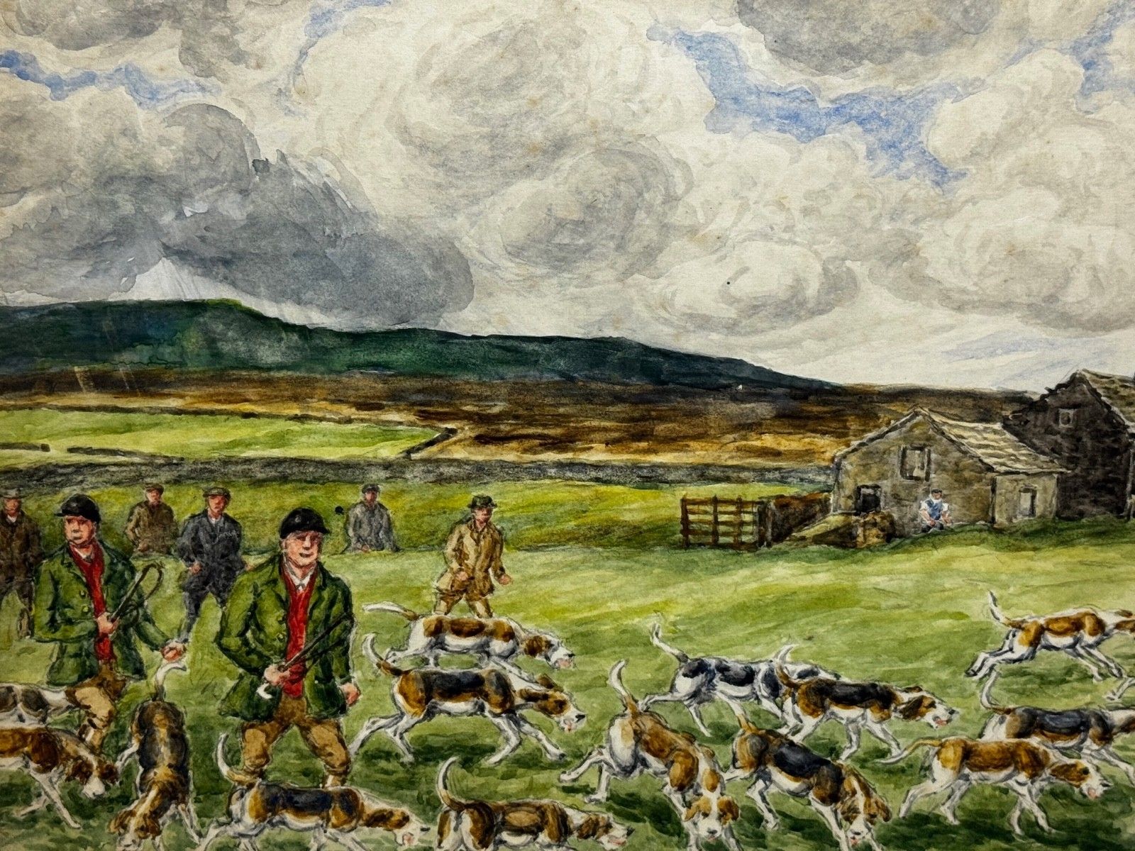 Mid Century jachtschilderij, The Badsworth Hunt On Foot, Easingwold ca. 1943, gesigneerd door George Anderson Short photo furniture