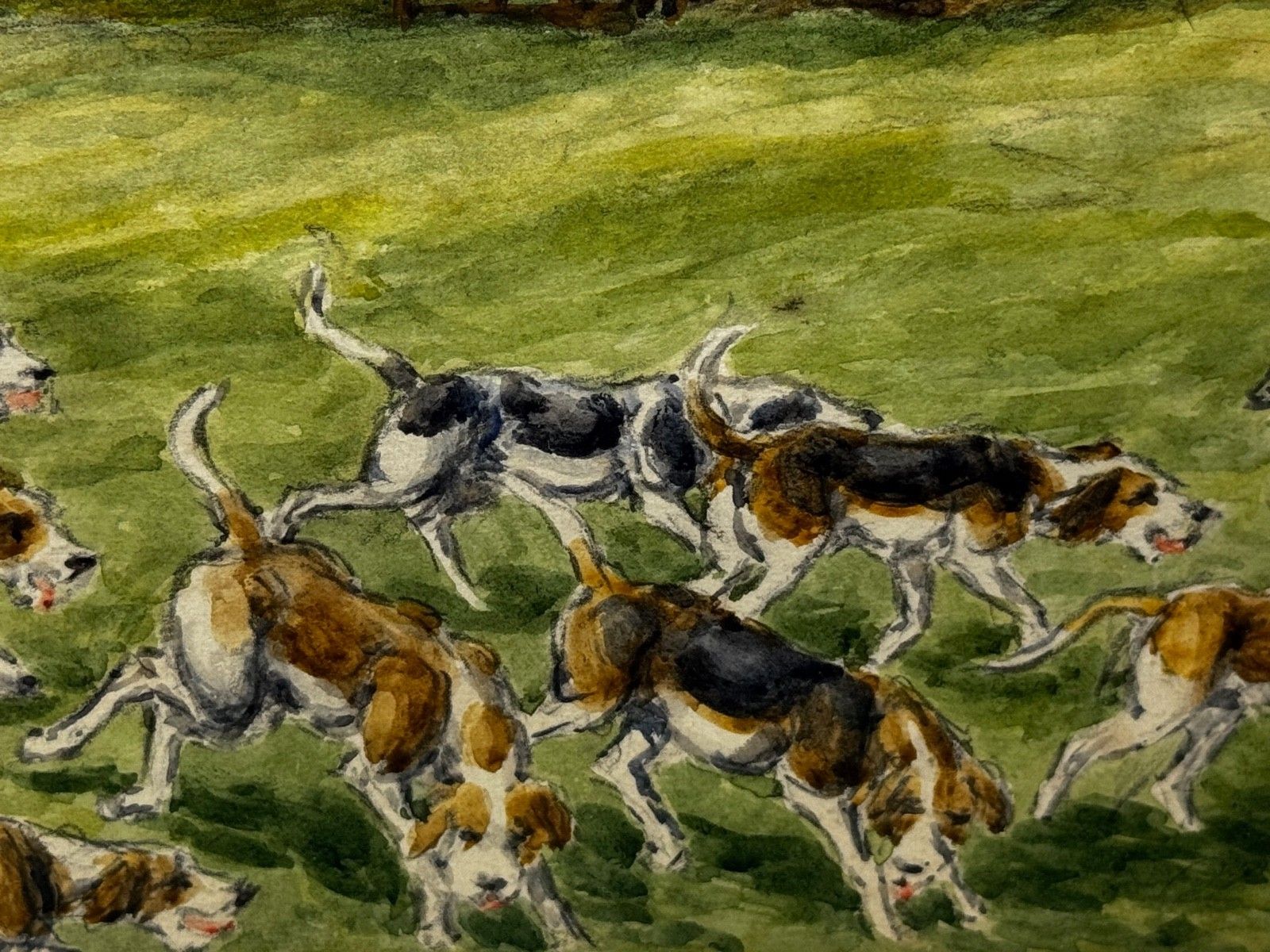 Mid Century jachtschilderij, The Badsworth Hunt On Foot, Easingwold ca. 1943, gesigneerd door George Anderson Short photo 2200.0