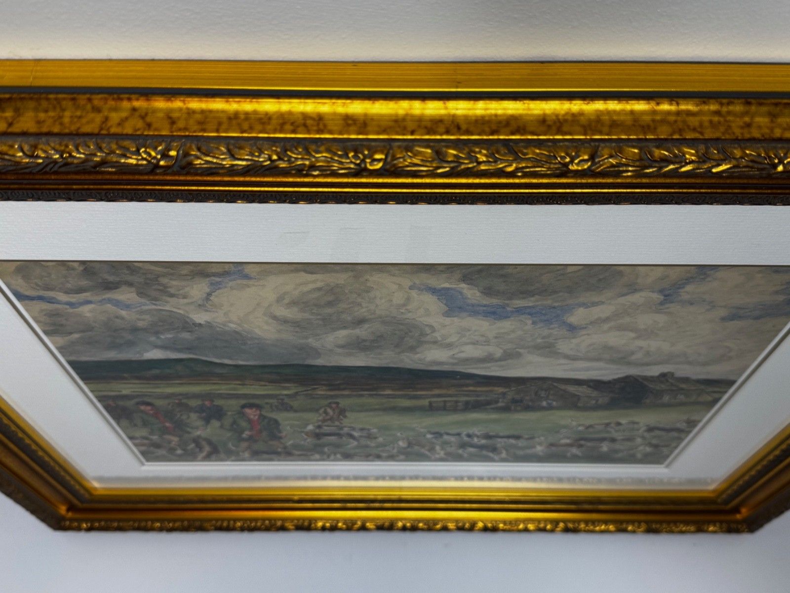 photo furniture Mid Century jachtschilderij, The Badsworth Hunt On Foot, Easingwold ca. 1943, gesigneerd door George Anderson Short