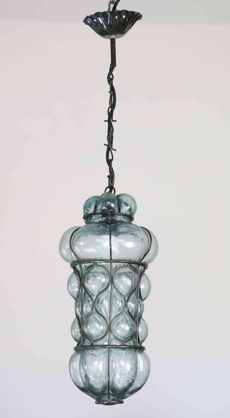 Set Of 2 Rare Blu Acuqamarine Vintage Venetian Lantern, Murano Glass, 1970s photo furniture