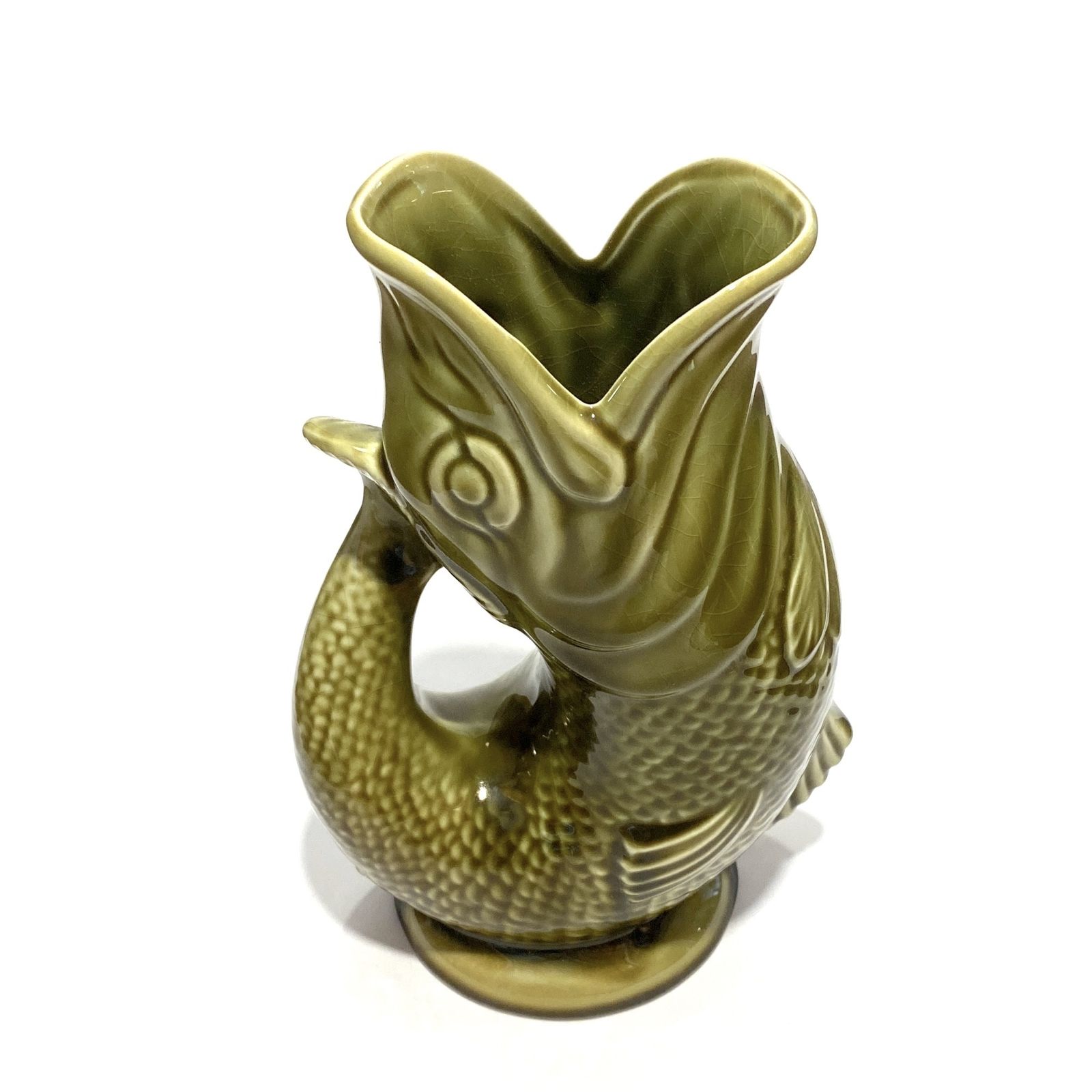 Dartmouth Pottery Gluggle Jug In Iconic Khaki Green Glaze (22.5cm Tall), Mid Century Modern Ceramics photo furniture
