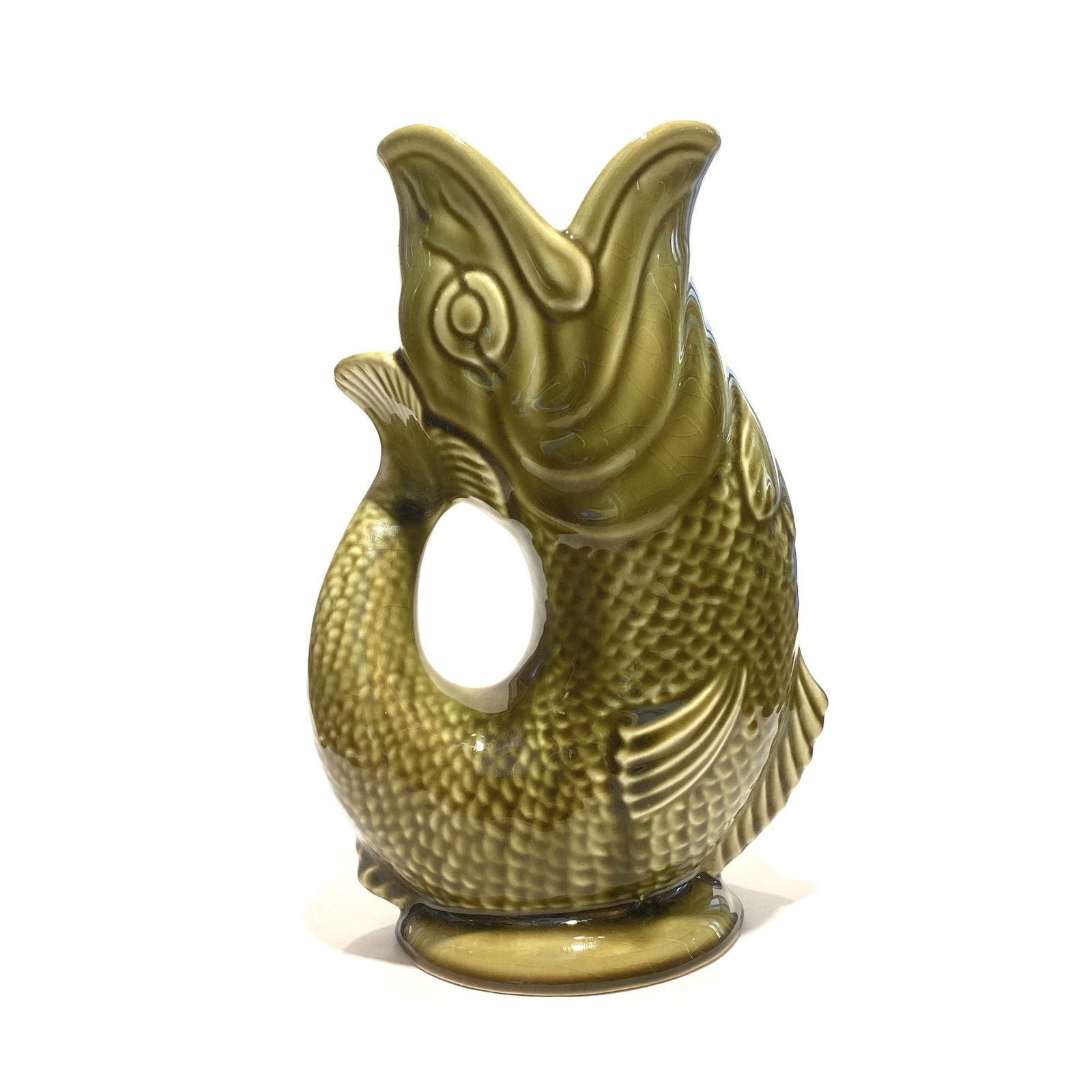 Dartmouth Pottery Gluggle Jug In Iconic Khaki Green Glaze (22.5cm Tall), Mid Century Modern Ceramics