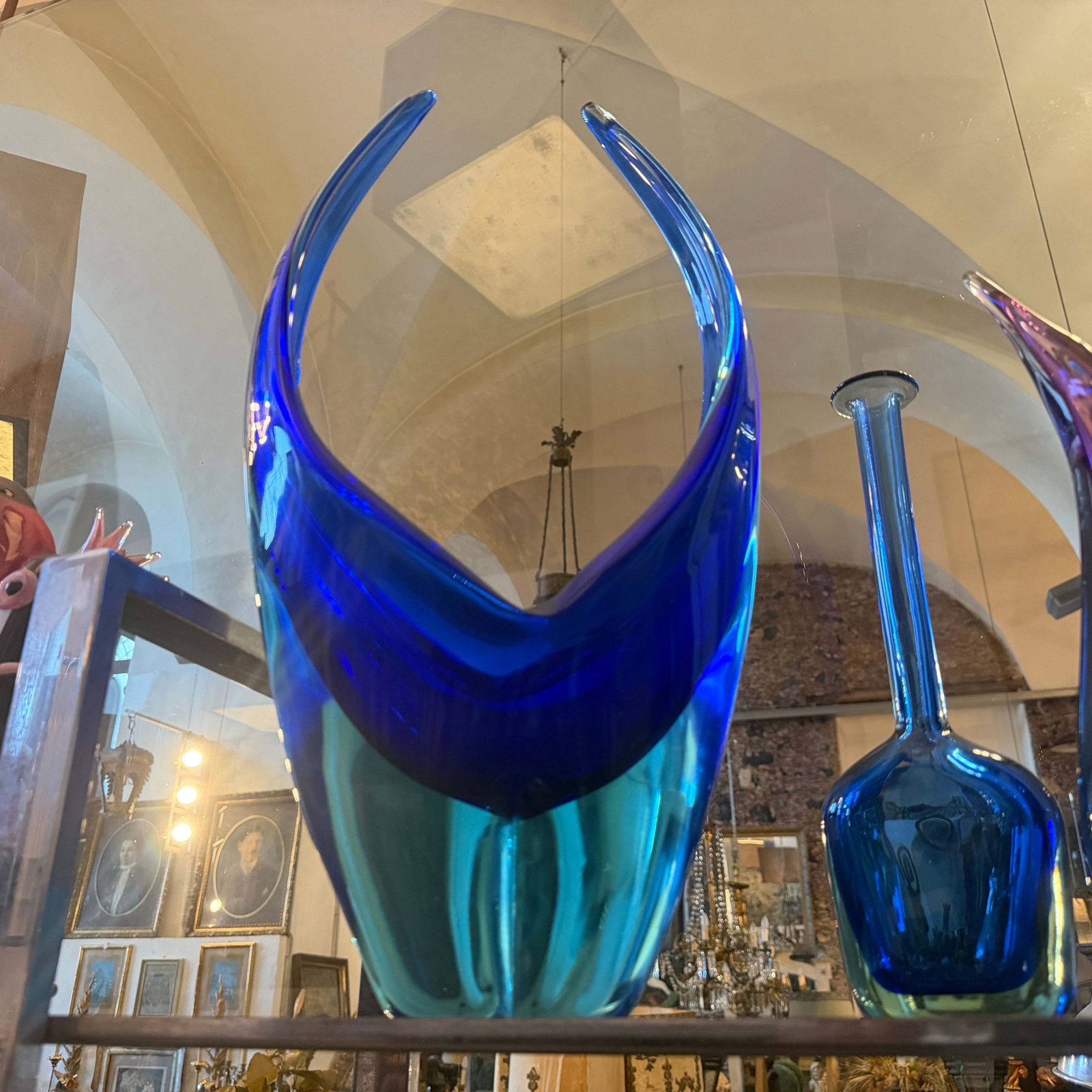 1960s Blue And Turquoise Heavy Murano Glass Huge Centerpiece By Flavio Poli photo Home Decor
