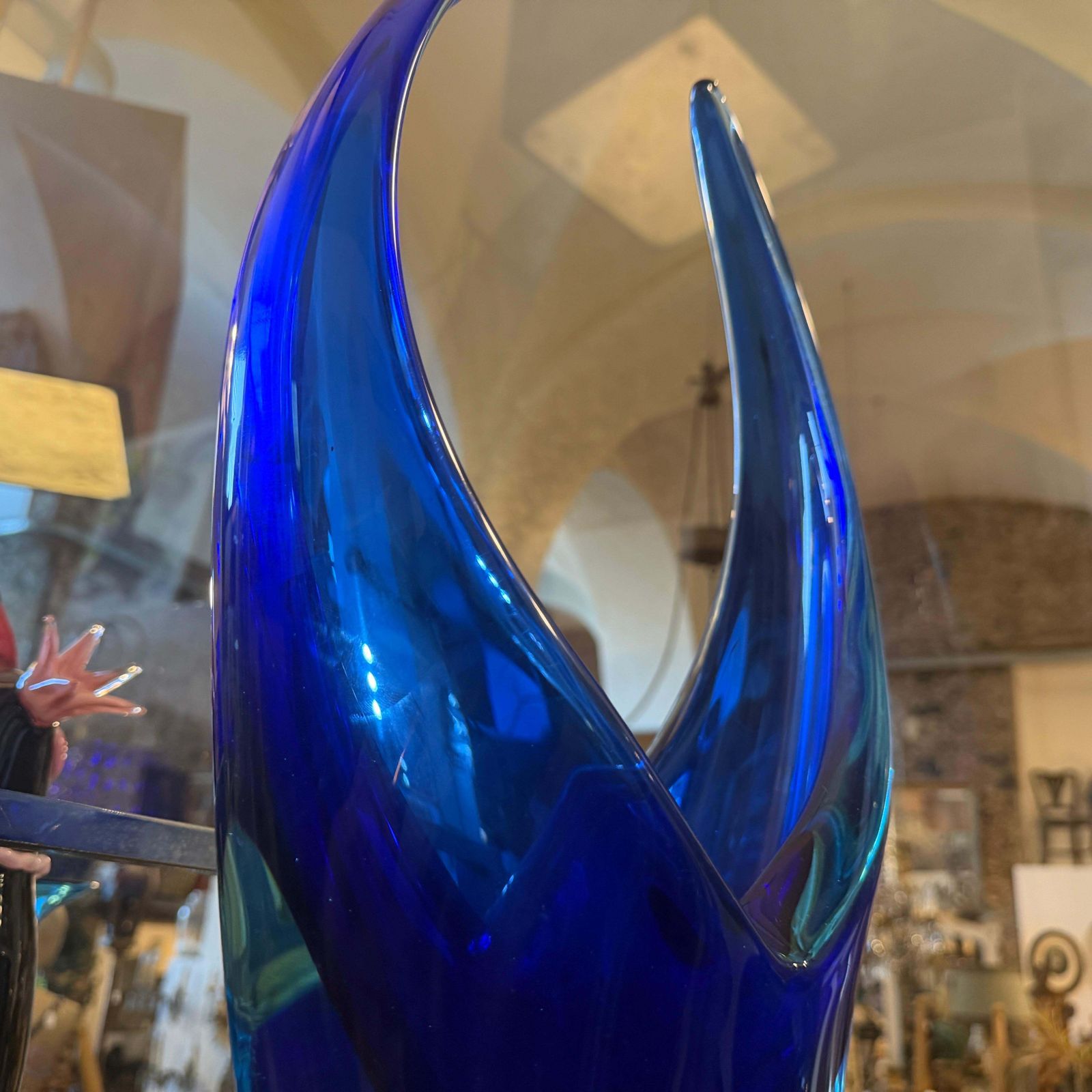 photo for sale 1960s Blue And Turquoise Heavy Murano Glass Huge Centerpiece By Flavio Poli