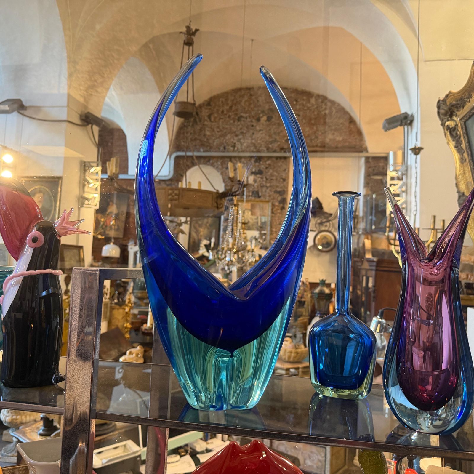 1409.0 1960s Blue And Turquoise Heavy Murano Glass Huge Centerpiece By Flavio Poli photo