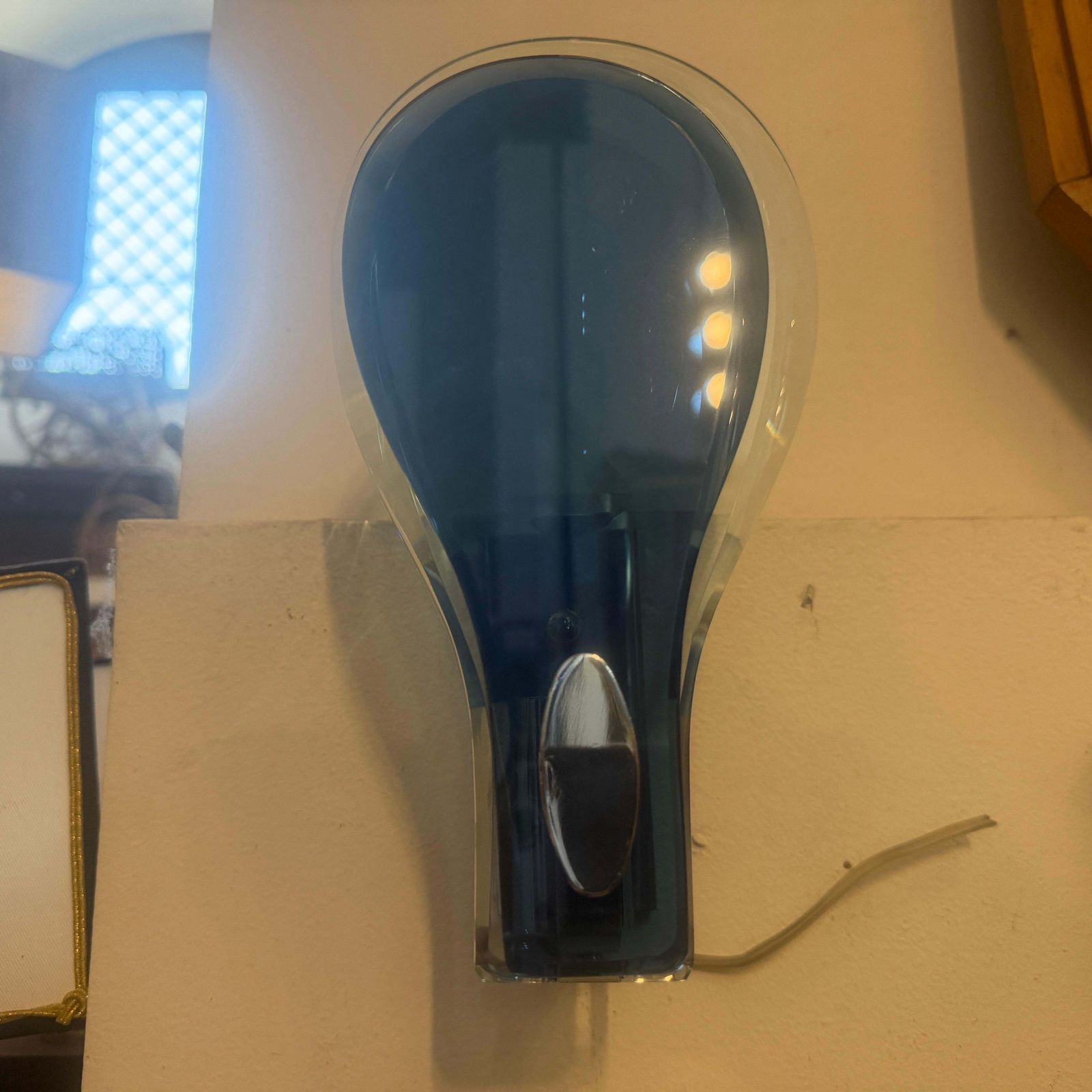 photo furniture Two 1960s. Space Age Steel And Blue And Verde Nilo Glass Wall Sconces By Veca