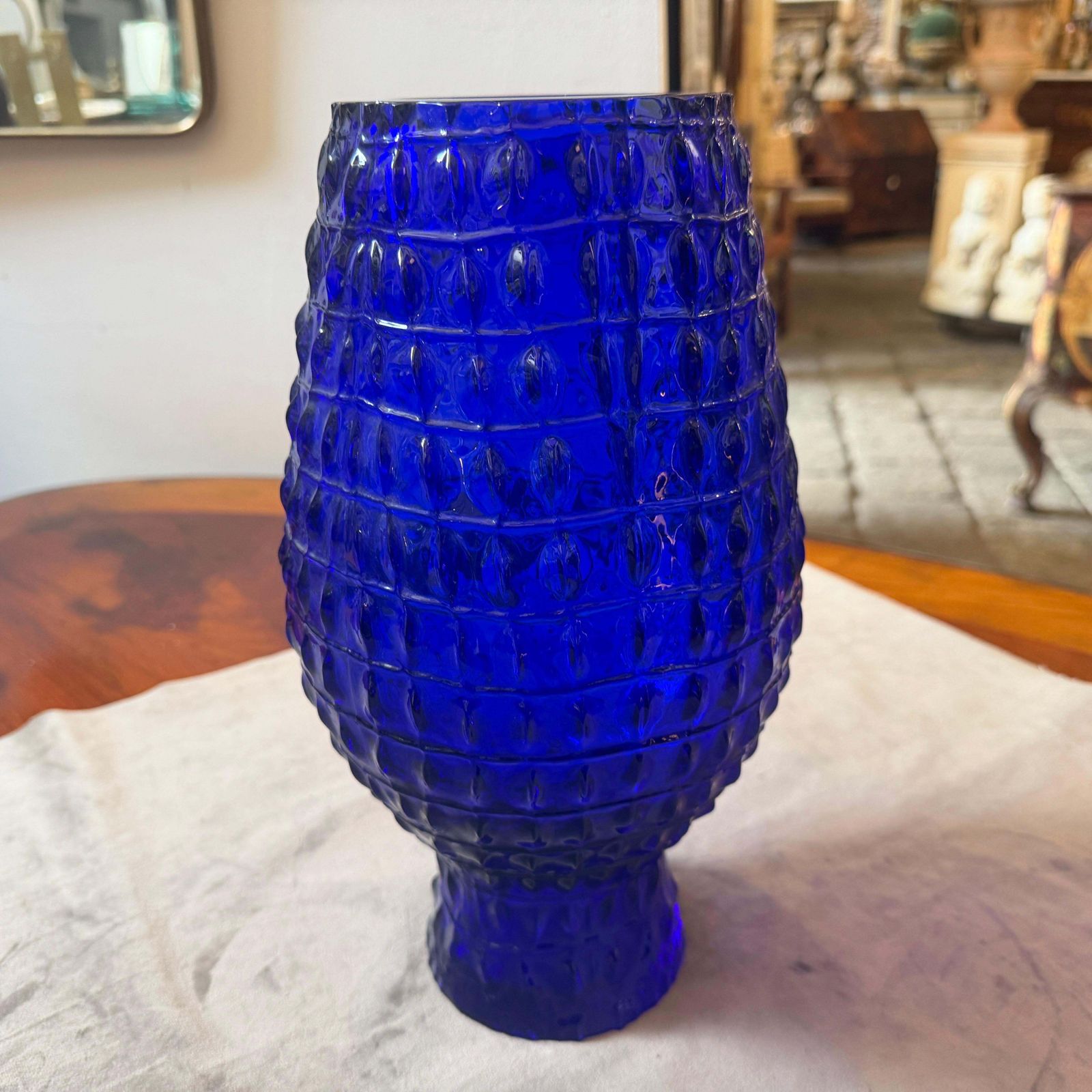Roberto Cavalli Cobalt Blue Glass Vase, Textured Design, Circa 2000 photo Home Decor