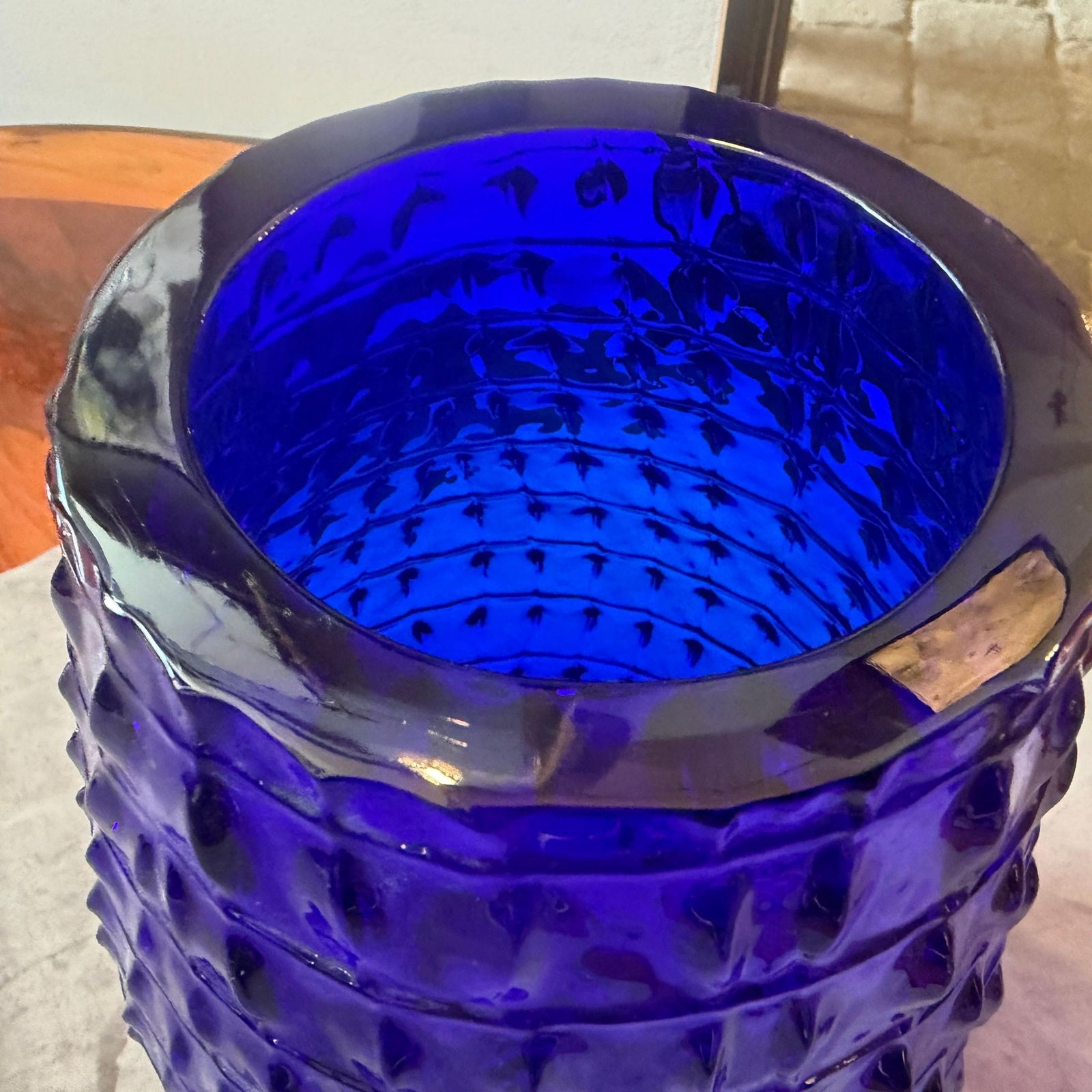 Roberto Cavalli Cobalt Blue Glass Vase, Textured Design, Circa 2000 photo 1302.0