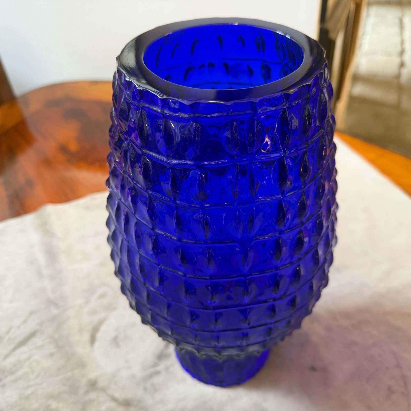 Roberto Cavalli Cobalt Blue Glass Vase, Textured Design, Circa 2000 photo vintage
