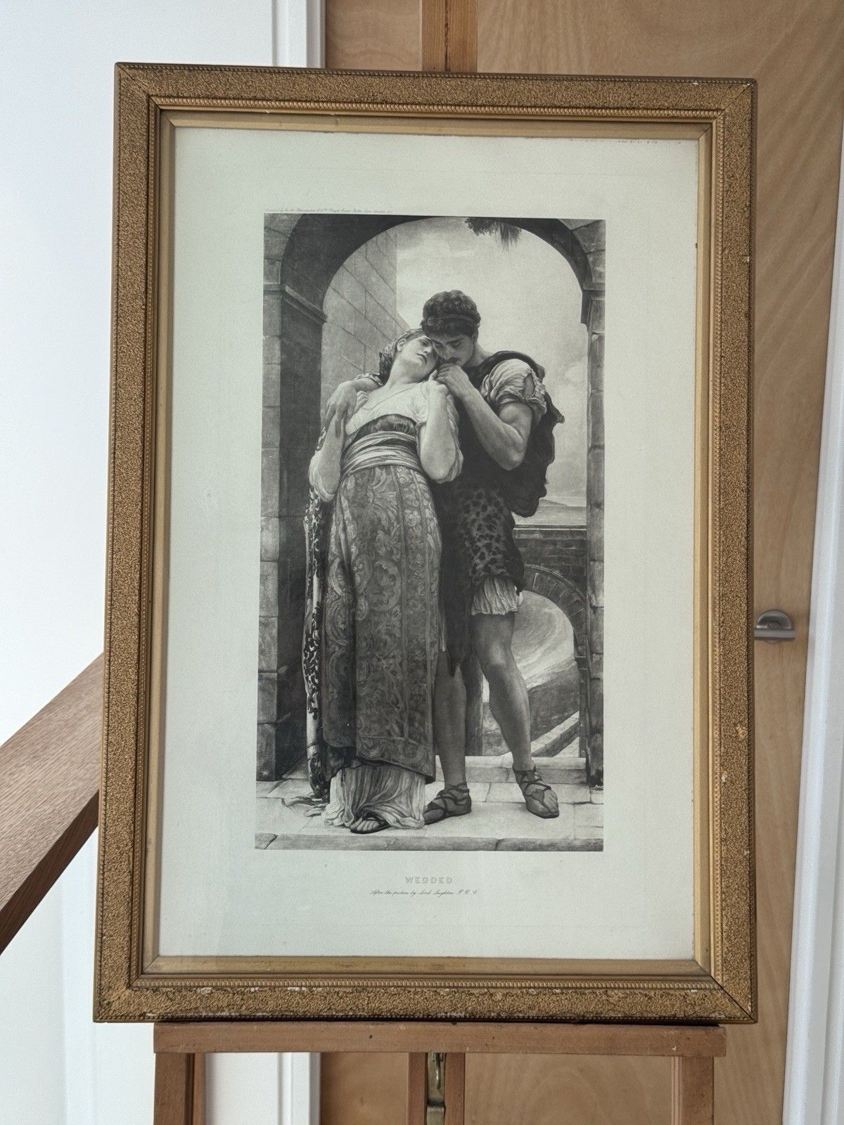 Antique Framed Photogravure "Wedded", After Painting By Lord Leighton 1920 photo furniture